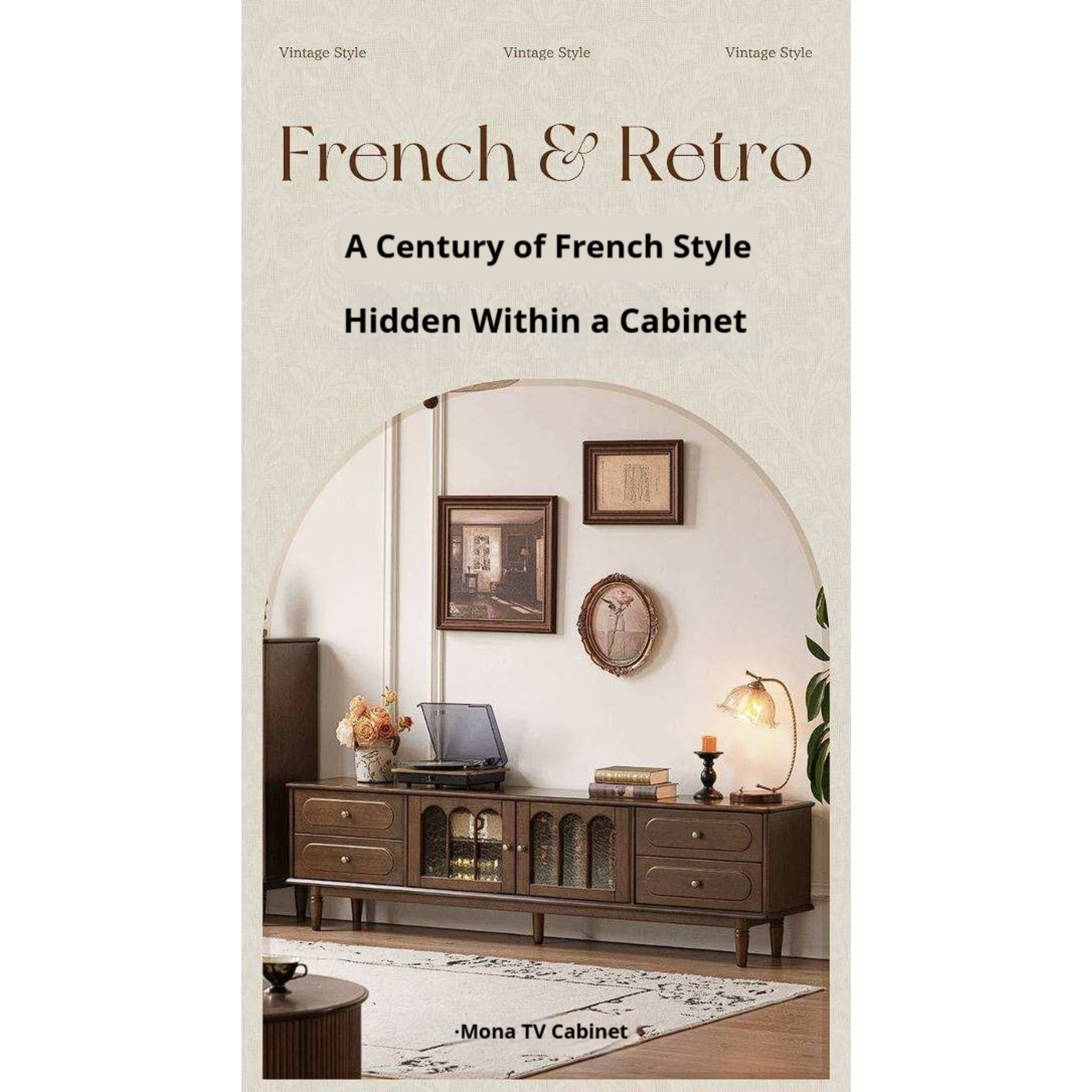 Golden Pearwood Solid Wood TV Stand French Retro Design