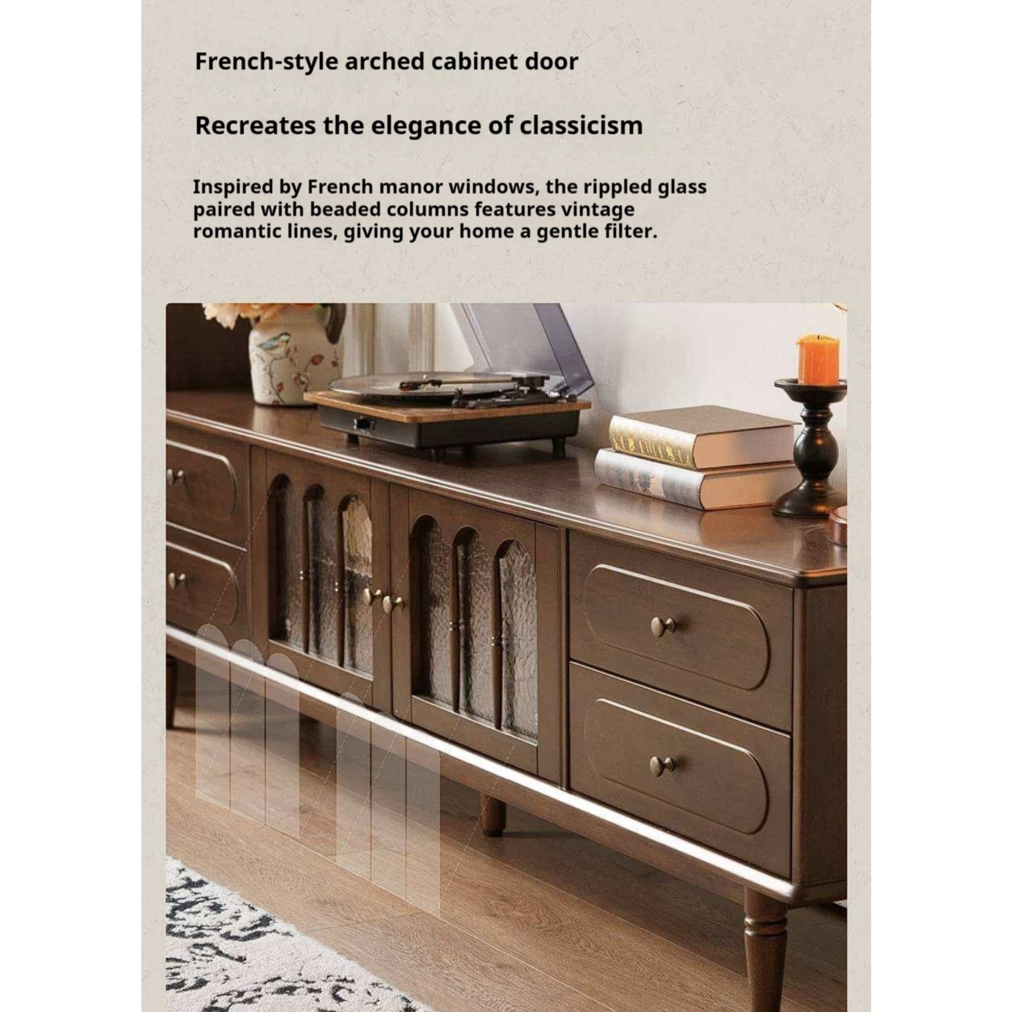 Golden Pearwood Solid Wood TV Stand French Retro Design