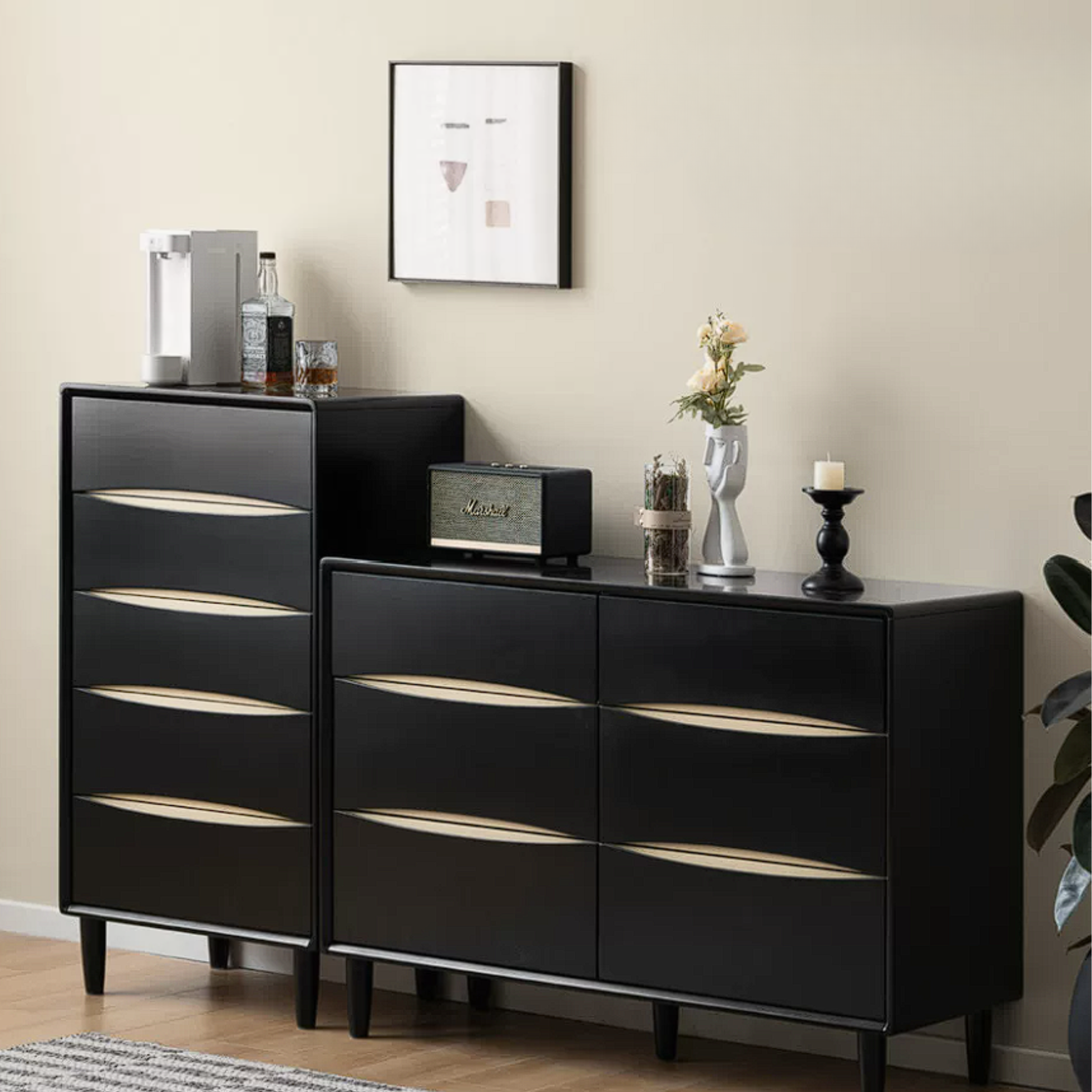 Rubberwood Solid Wood Chest of Drawers Moonwave Dresser
