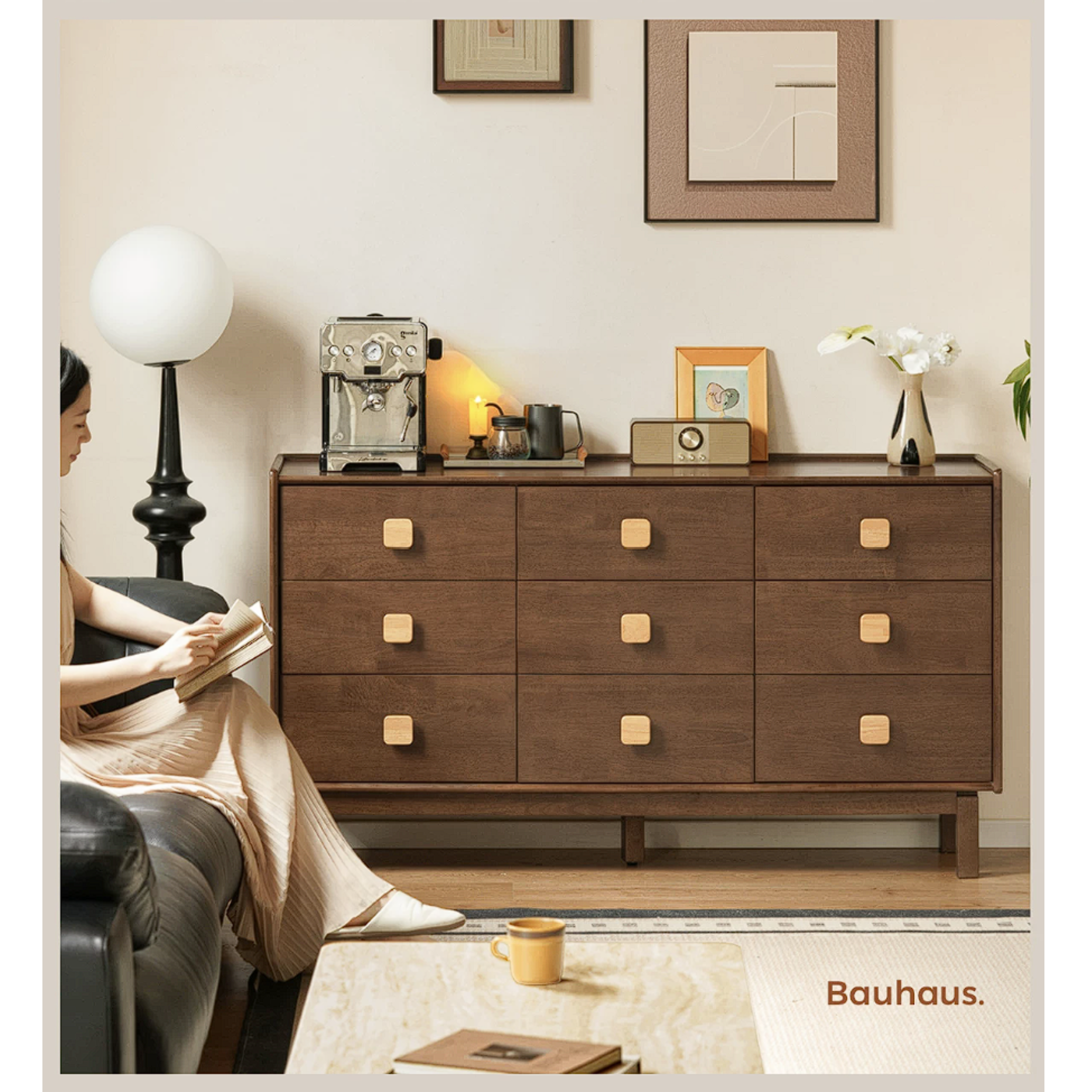 Rubberwood Solid Wood Button Block Dresser