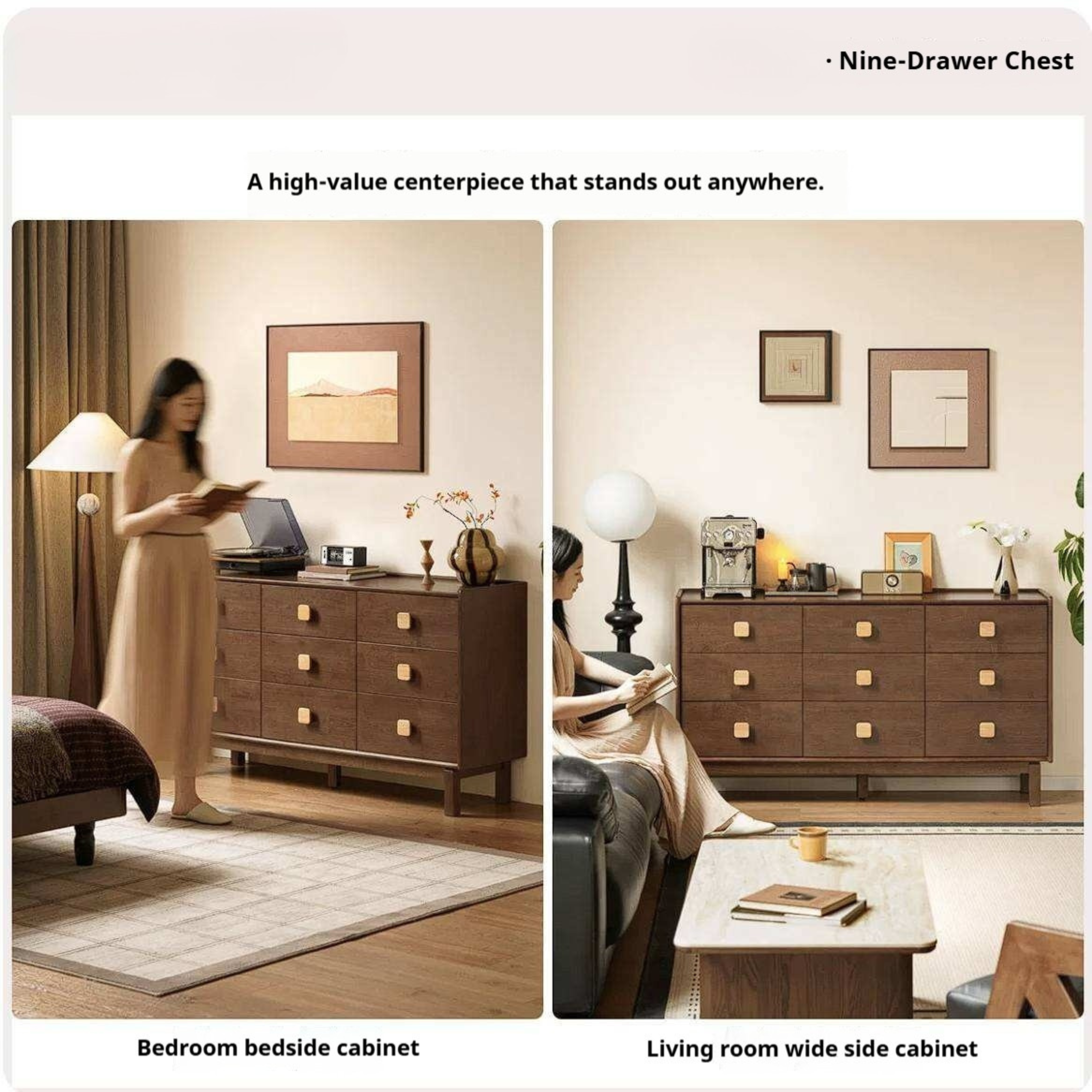 Rubberwood Solid Wood Button Block Dresser