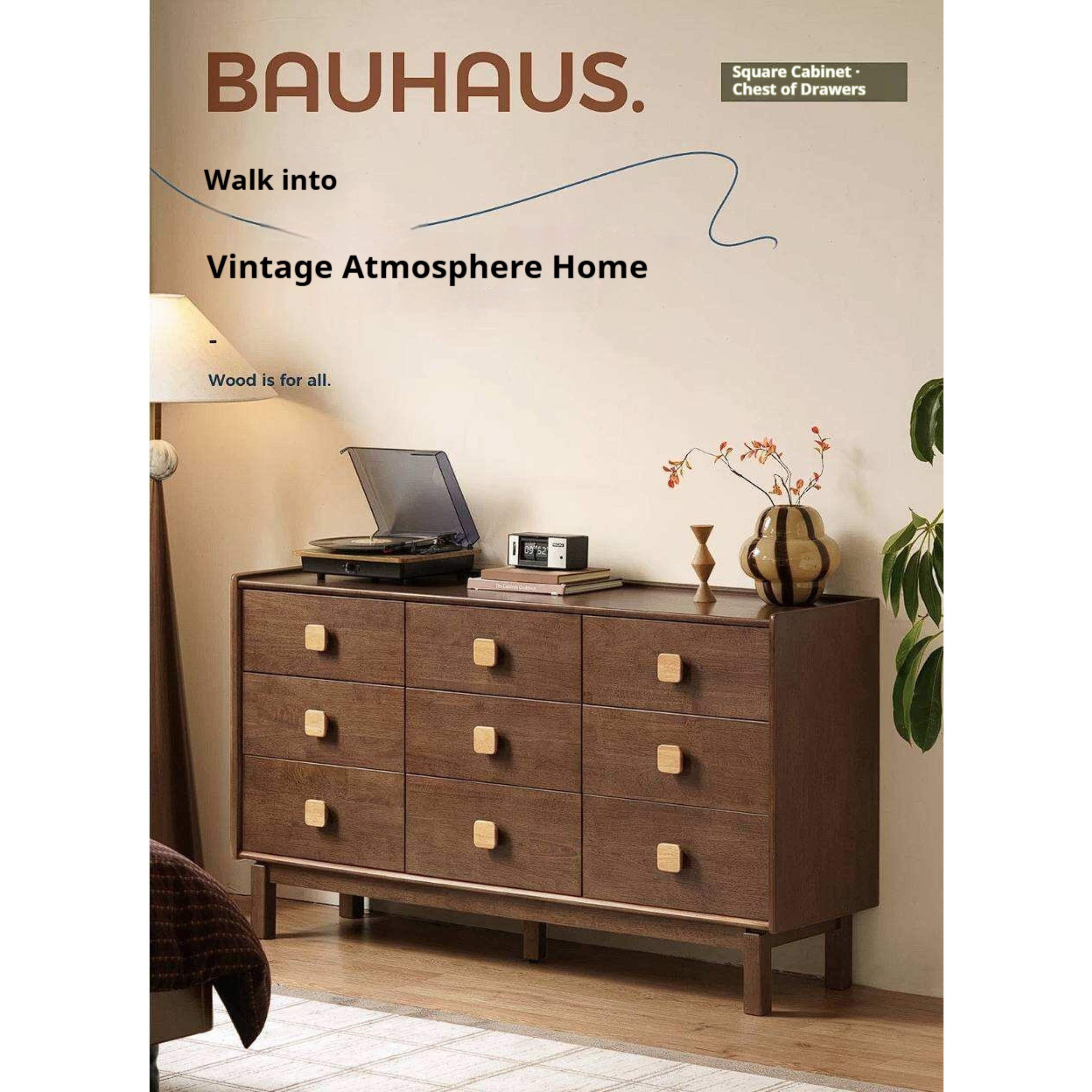 Rubberwood Solid Wood Button Block Dresser