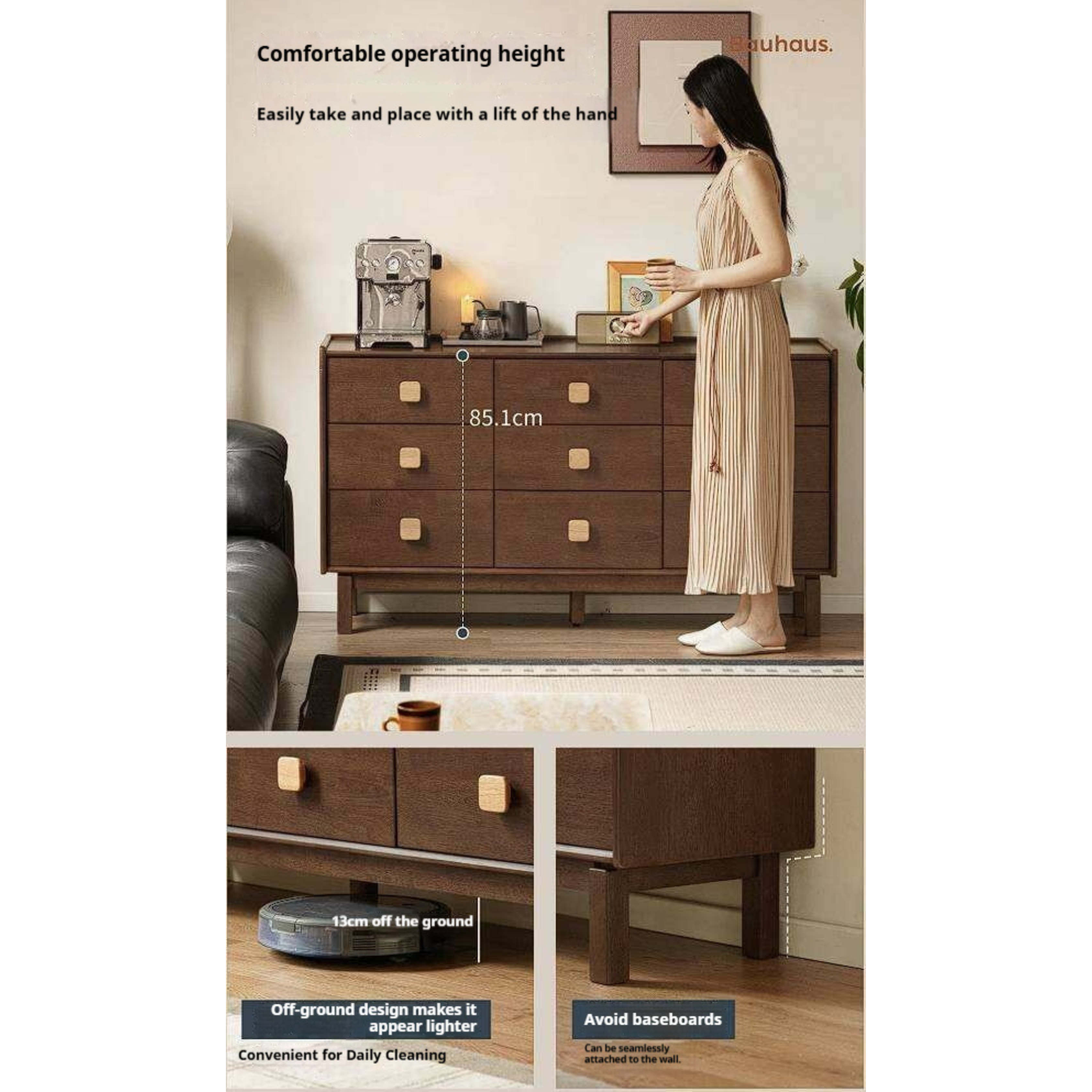 Rubberwood Solid Wood Button Block Dresser