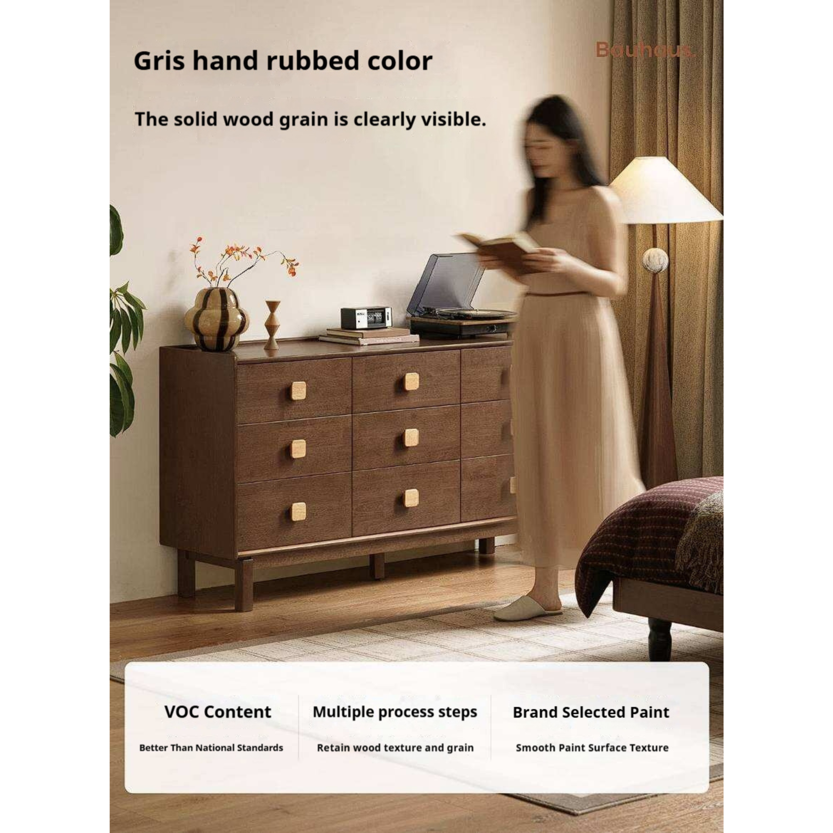 Rubberwood Solid Wood Button Block Dresser
