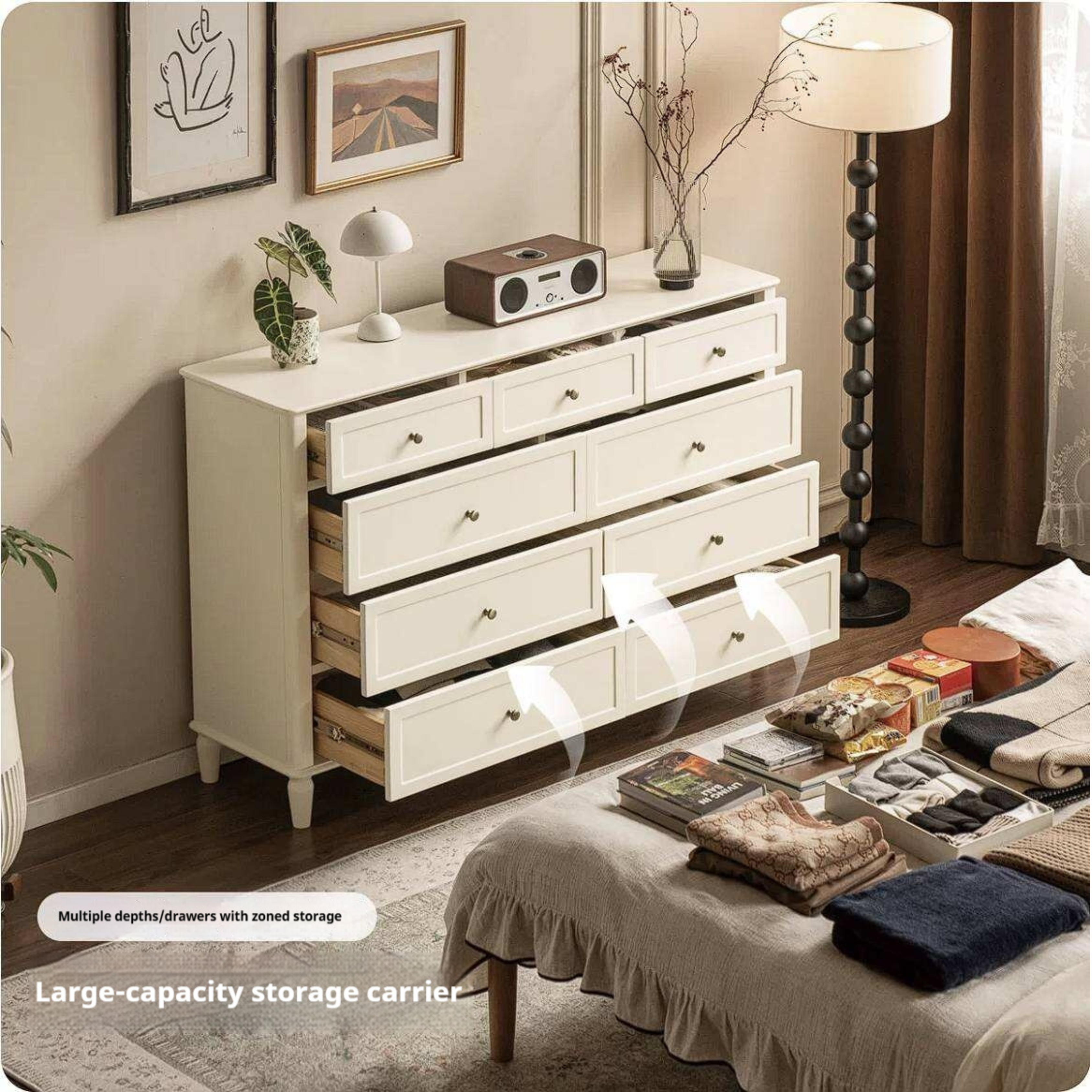Rubberwood Solid Wood Bedroom Dresser with Elegant White Finish