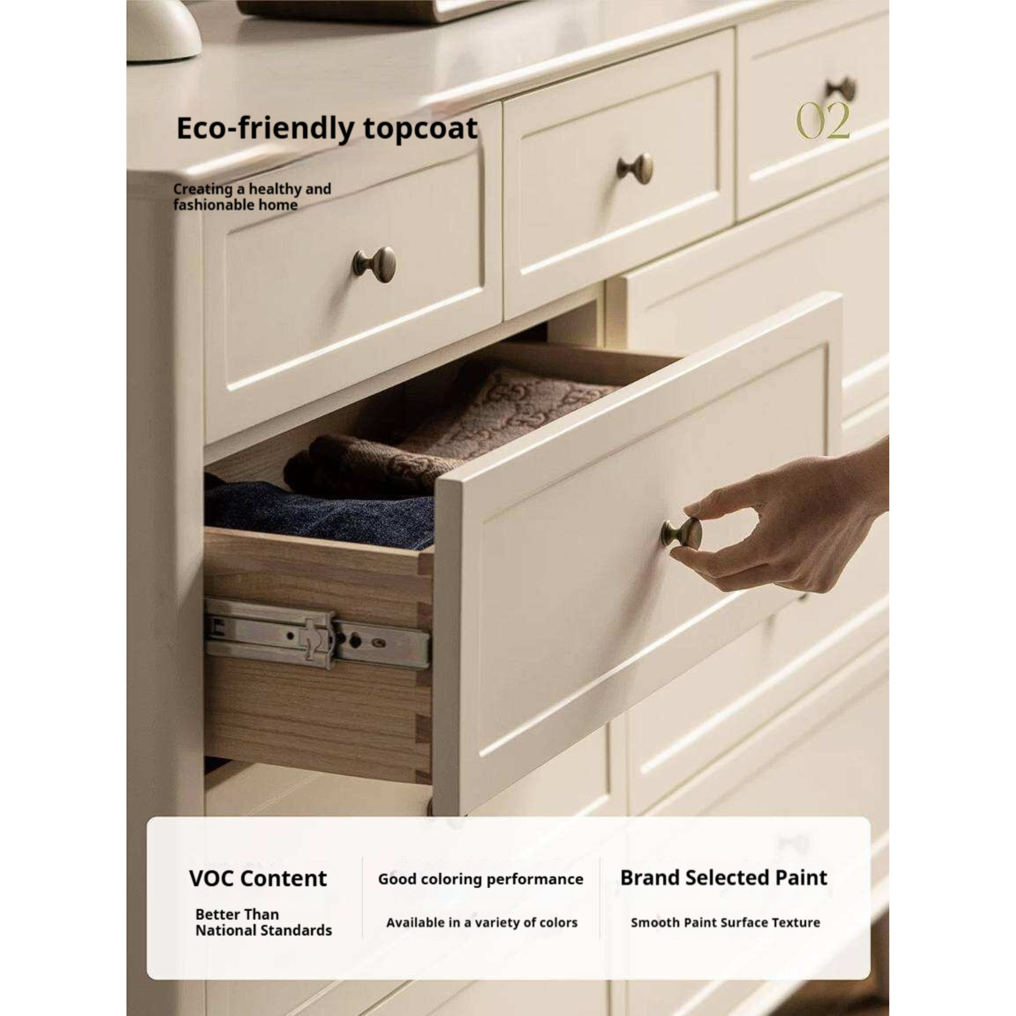 Rubberwood Solid Wood Bedroom Dresser with Elegant White Finish