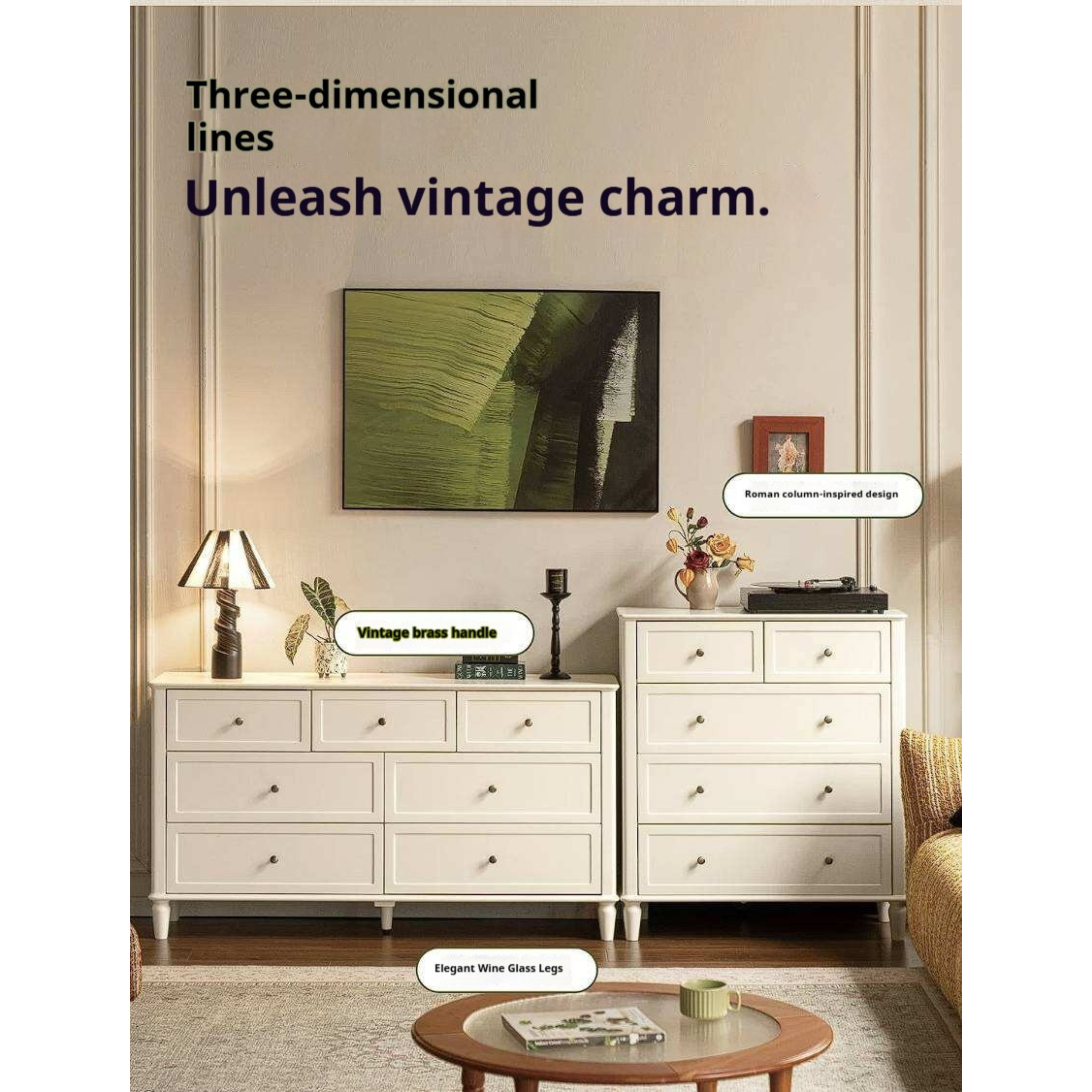 Rubberwood Solid Wood Bedroom Dresser with Elegant White Finish