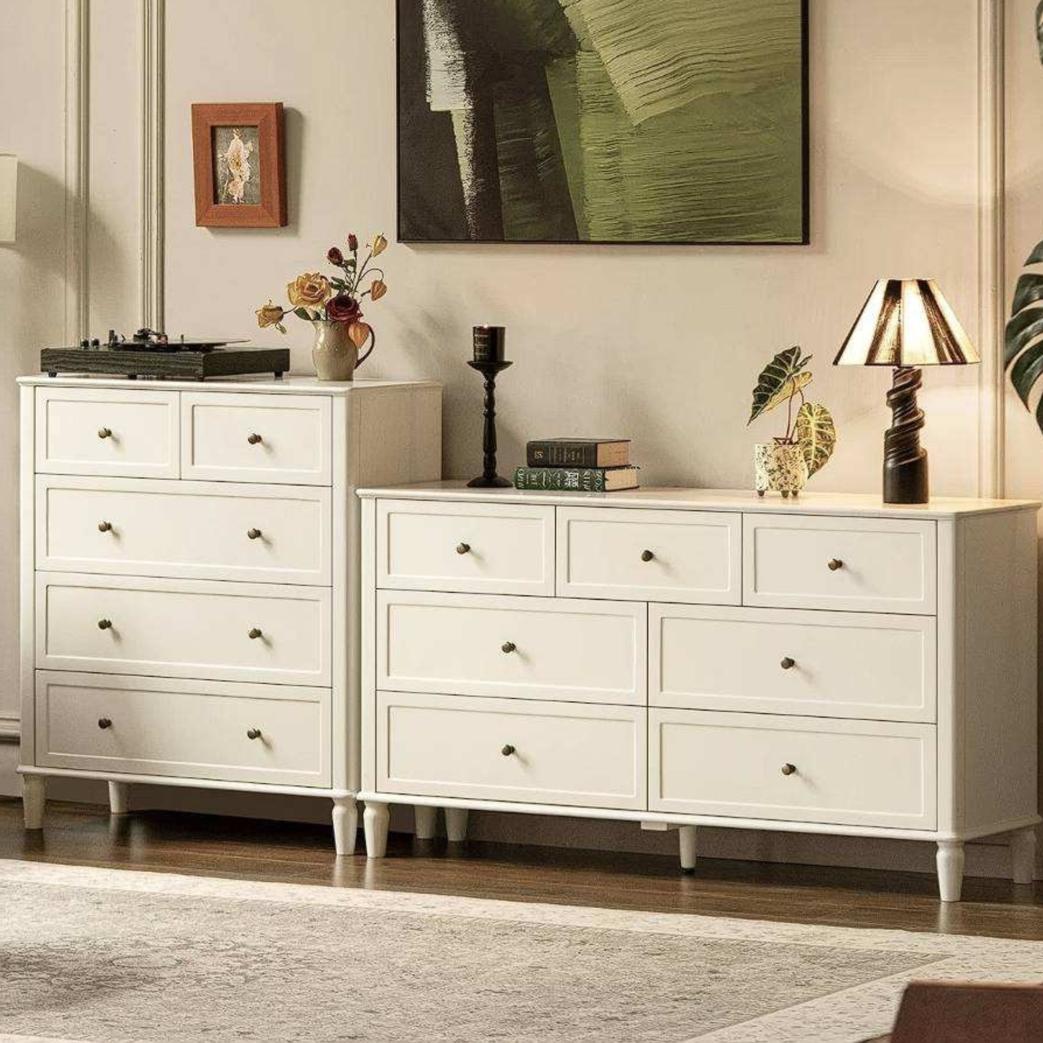Rubberwood Solid Wood Bedroom Dresser with Elegant White Finish