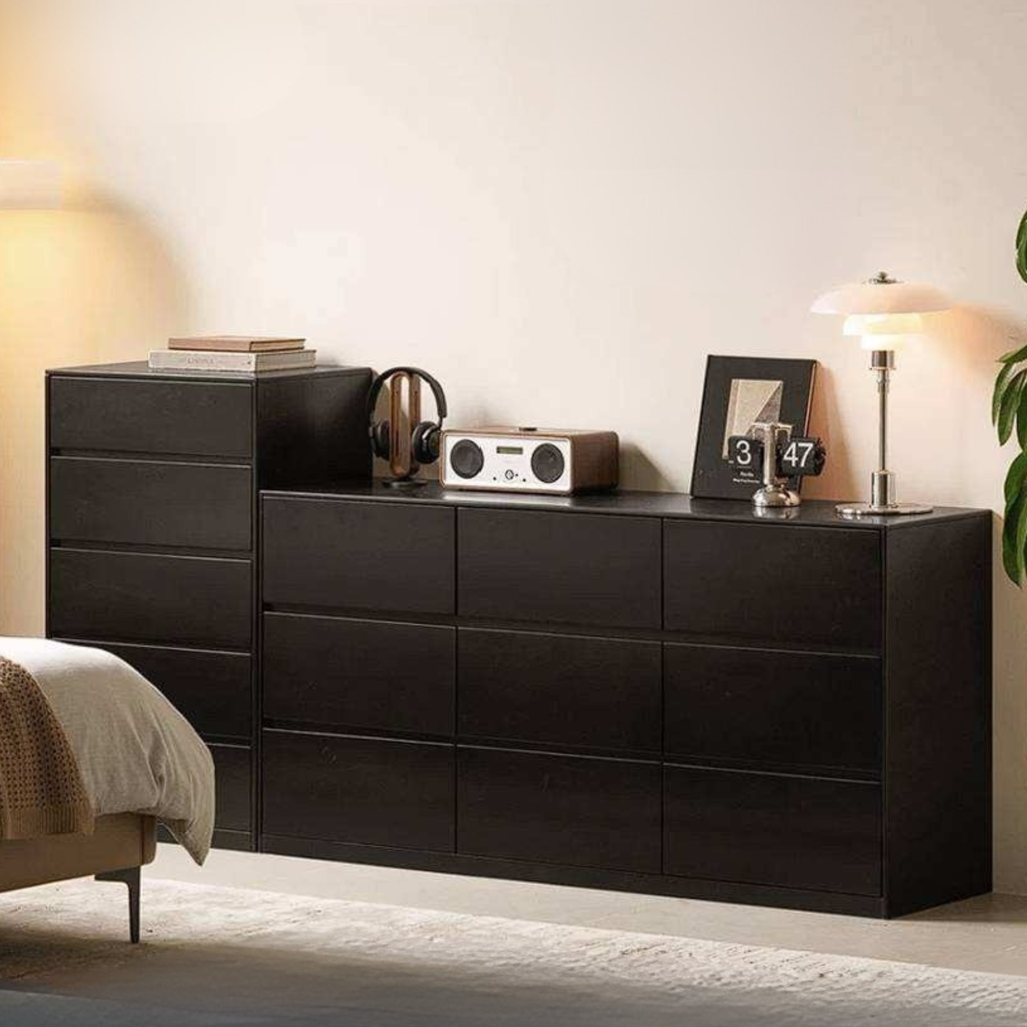 Rubberwood Solid Wood Chest of Drawers Deep Espresso Black dresser