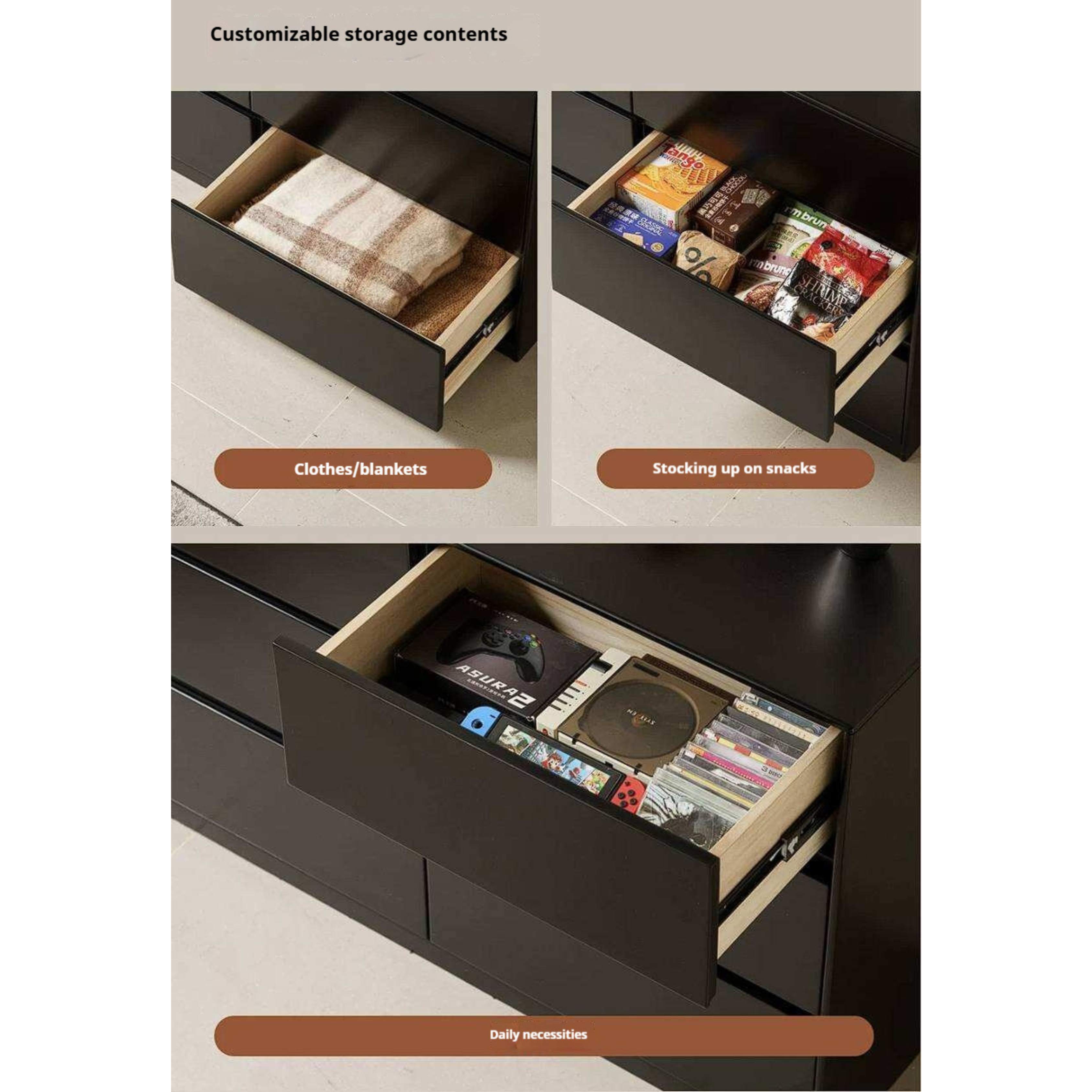 Rubberwood Solid Wood Chest of Drawers Deep Espresso Black dresser