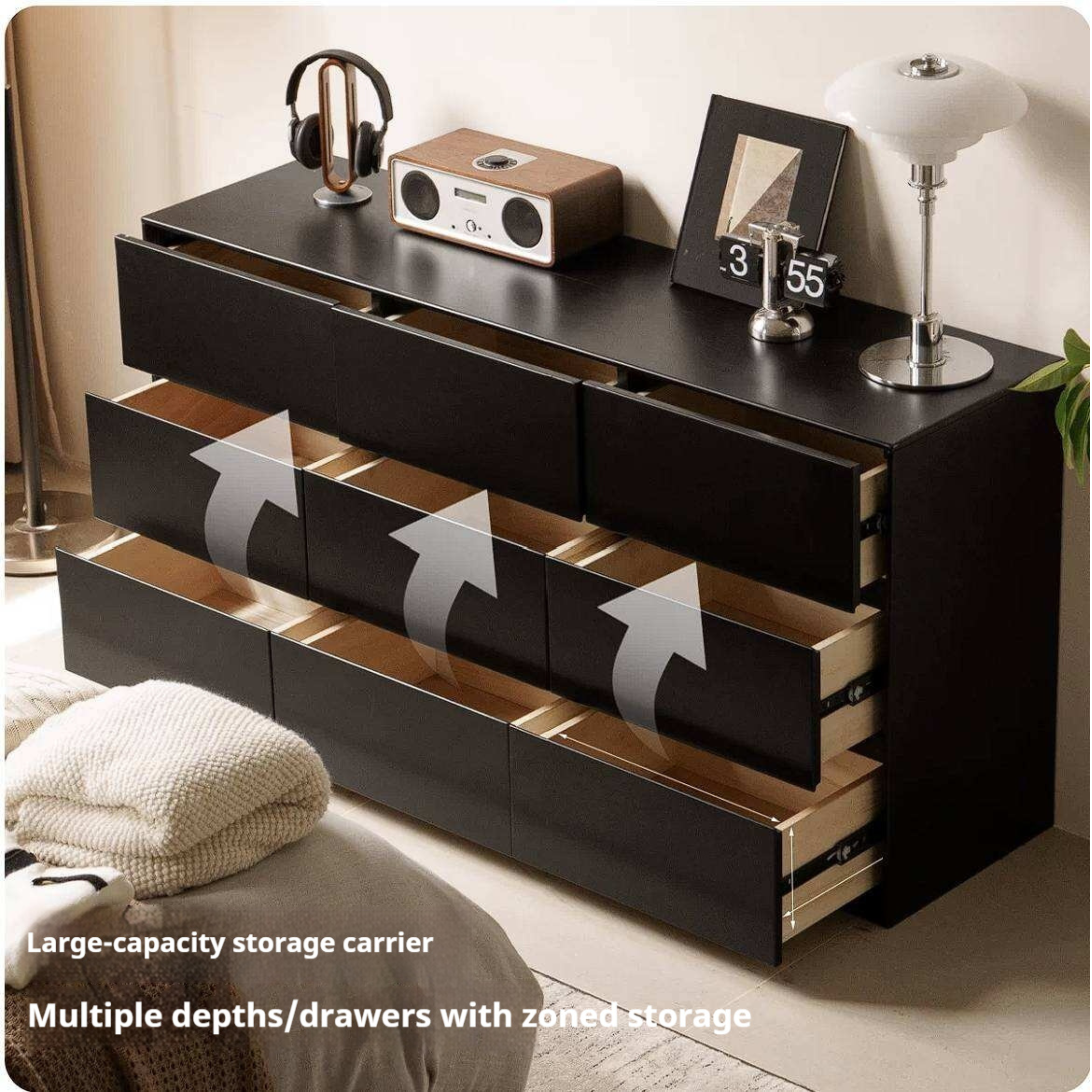 Rubberwood Solid Wood Chest of Drawers Deep Espresso Black dresser