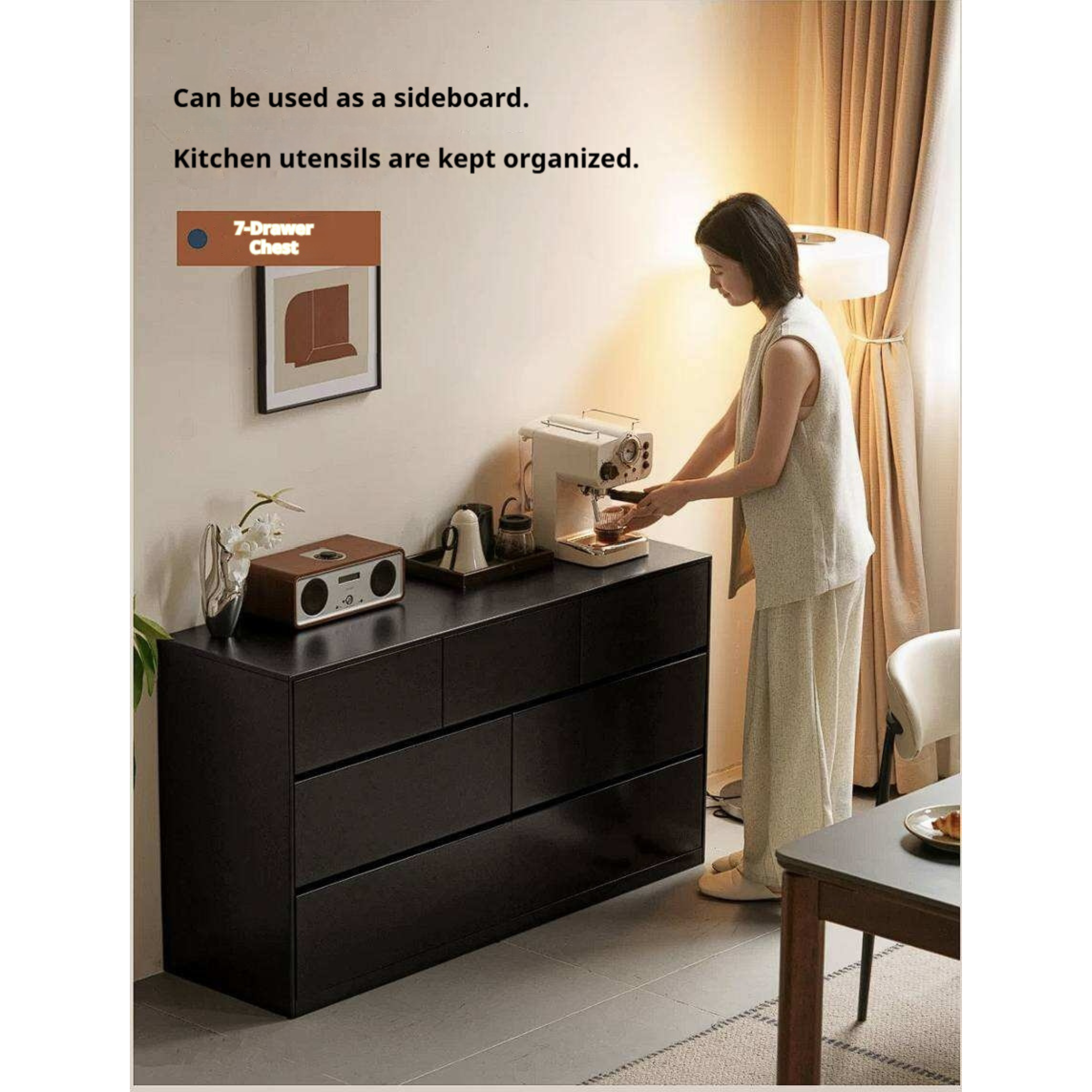 Rubberwood Solid Wood Chest of Drawers Deep Espresso Black dresser
