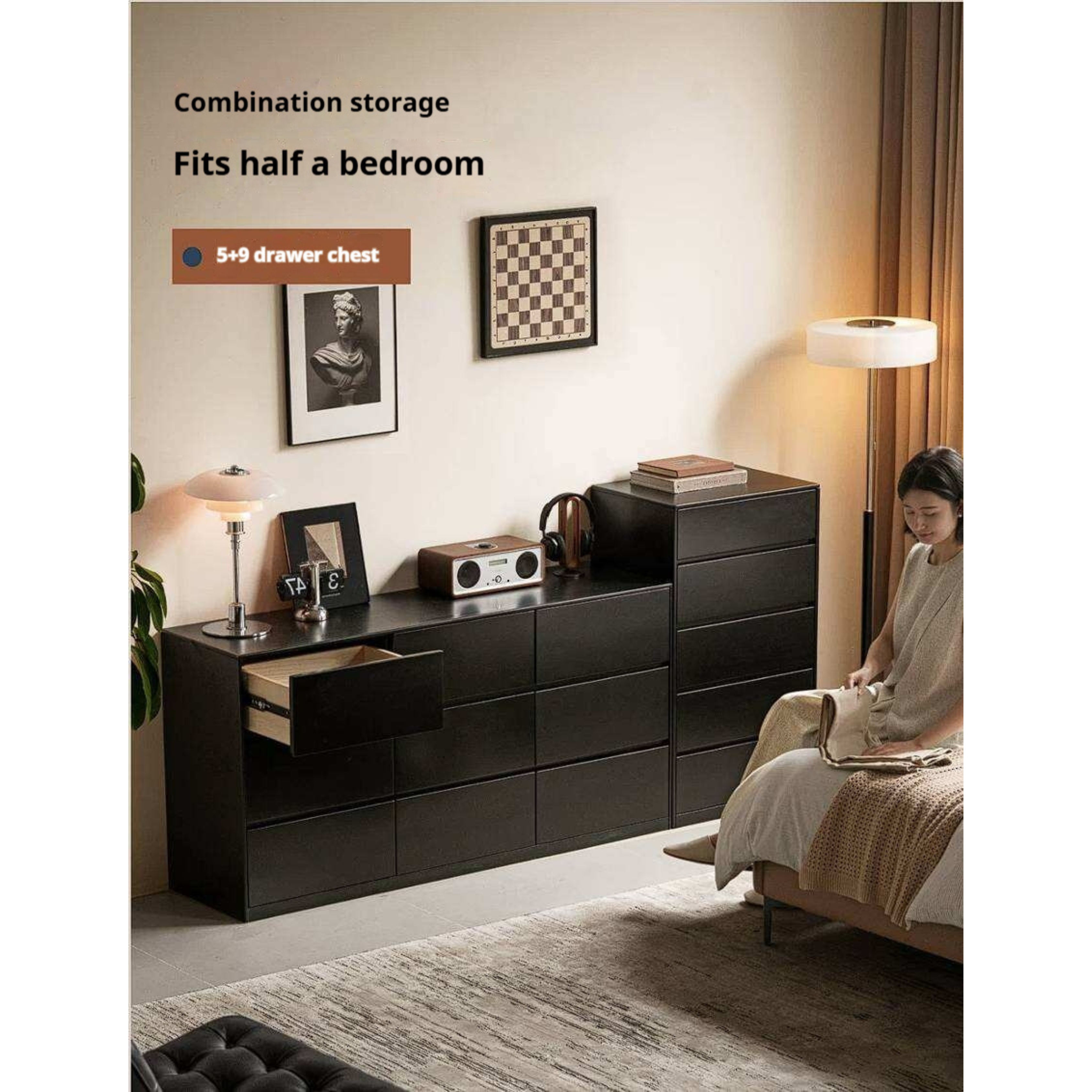 Rubberwood Solid Wood Chest of Drawers Deep Espresso Black dresser
