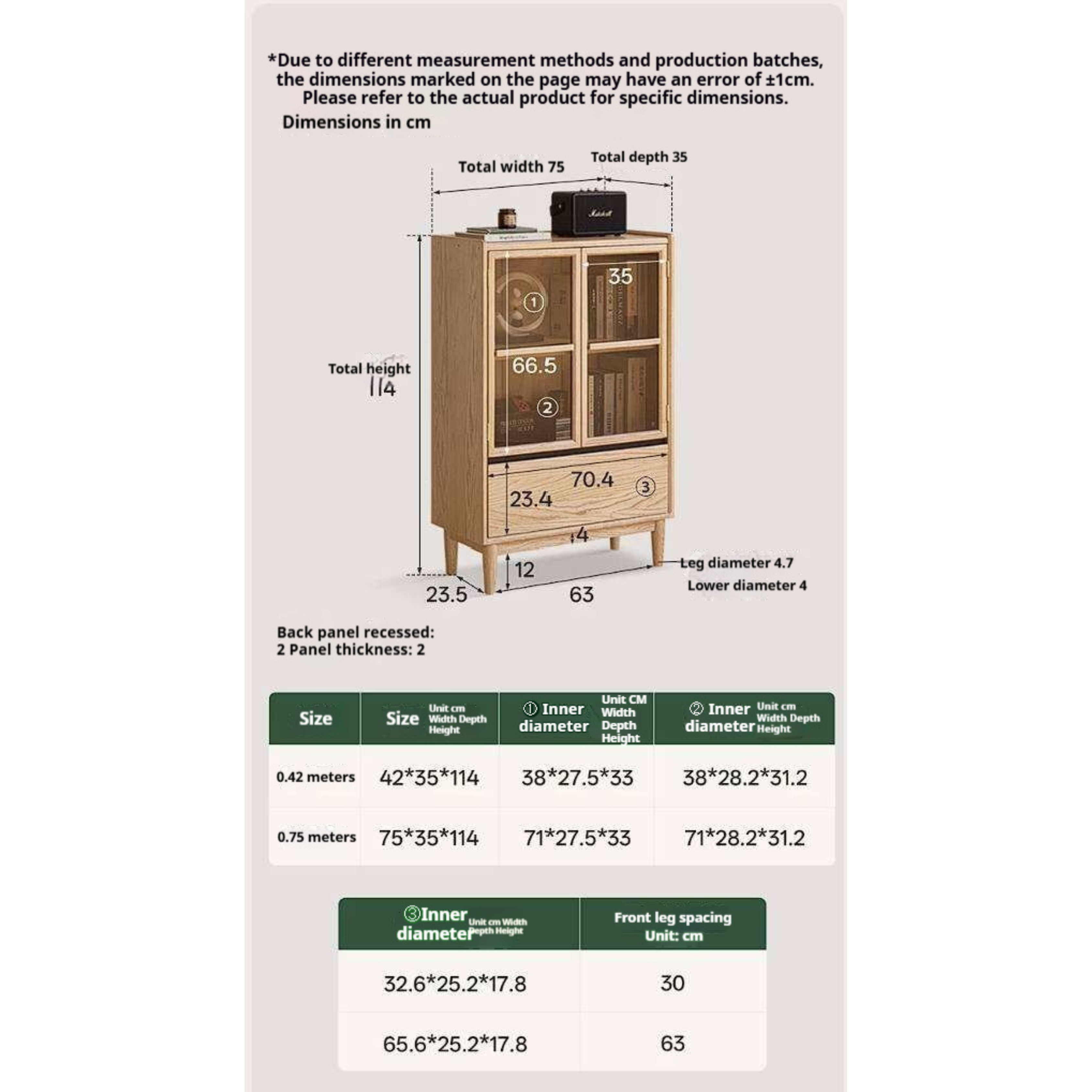 Oak Solid Wood Glass Door Display Cabinet with Drawer