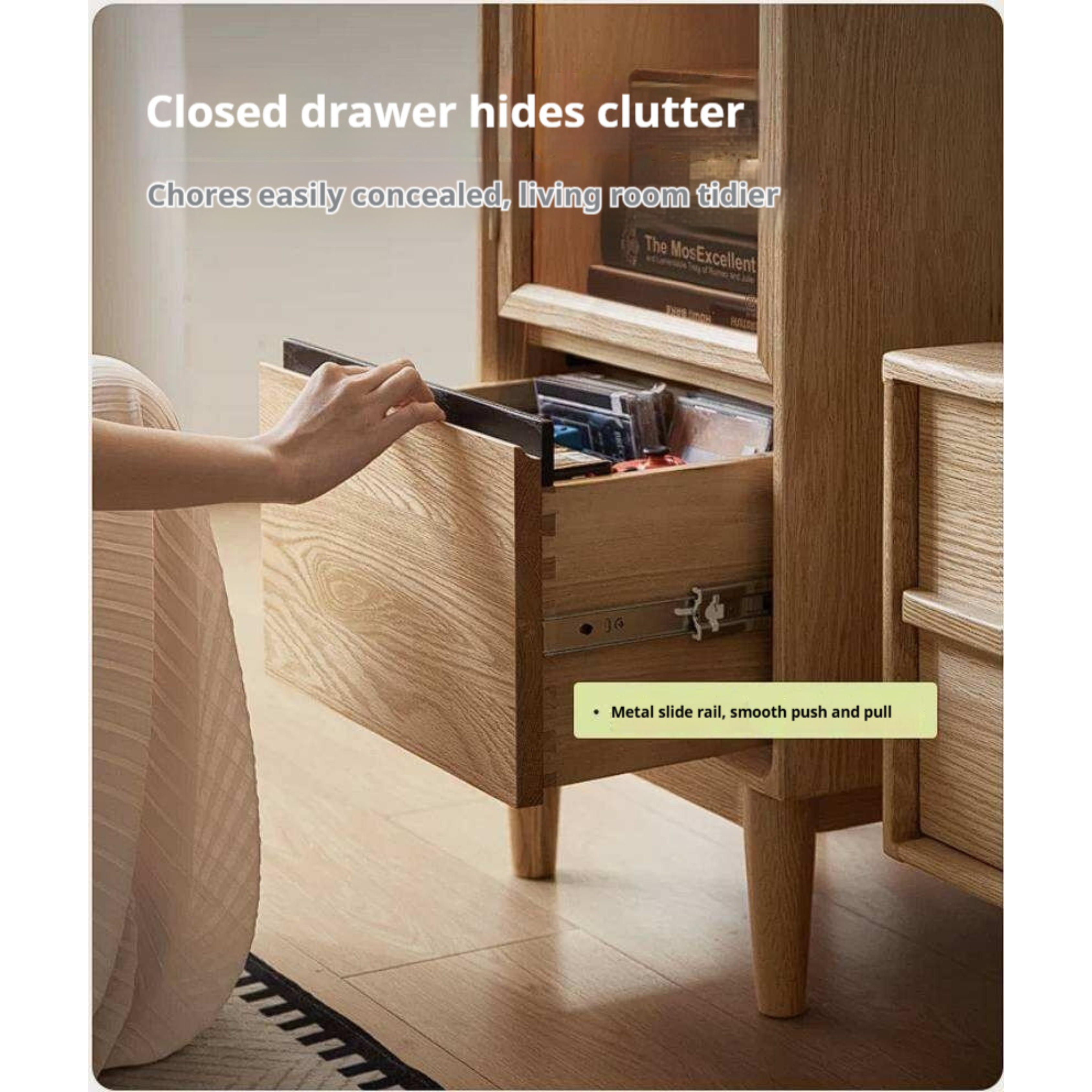Oak Solid Wood Glass Door Display Cabinet with Drawer