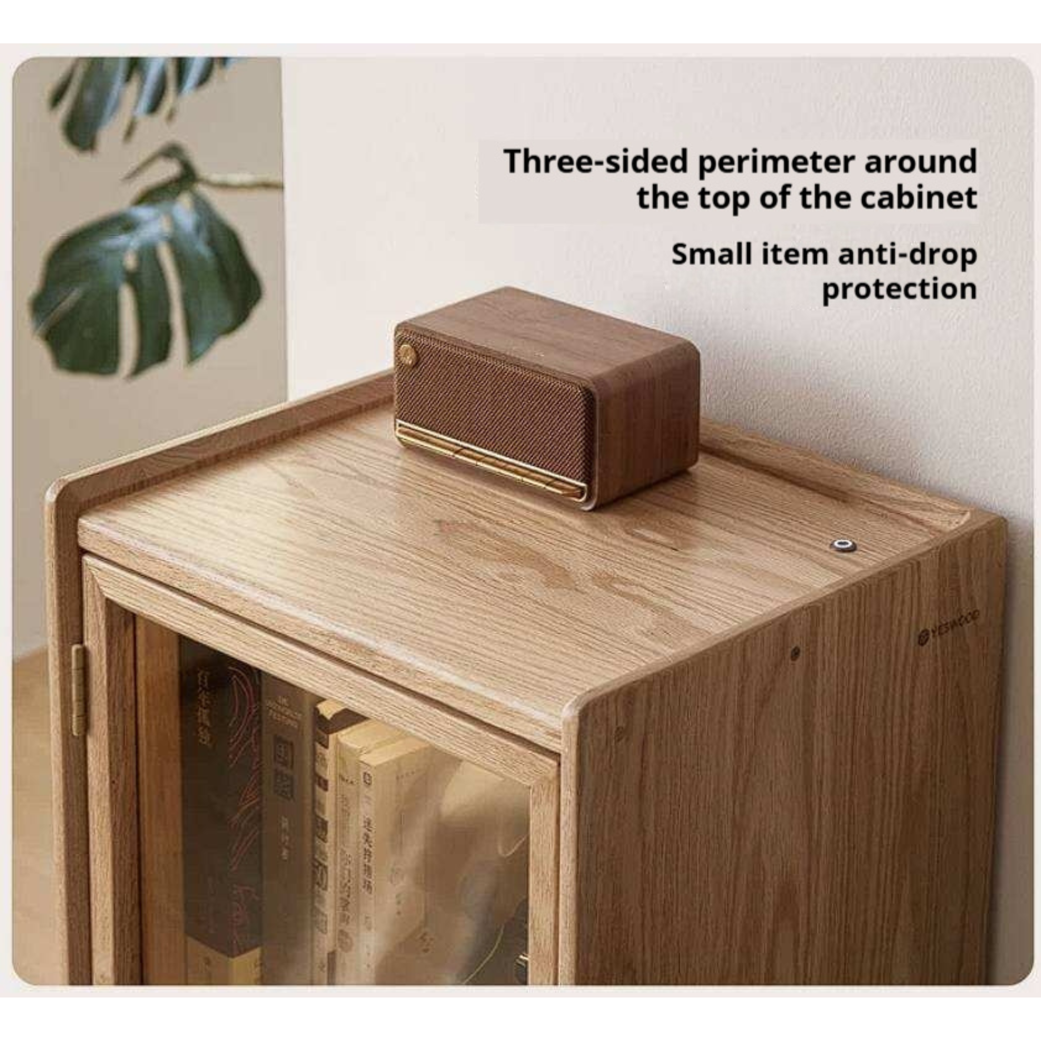Oak Solid Wood Glass Door Display Cabinet with Drawer