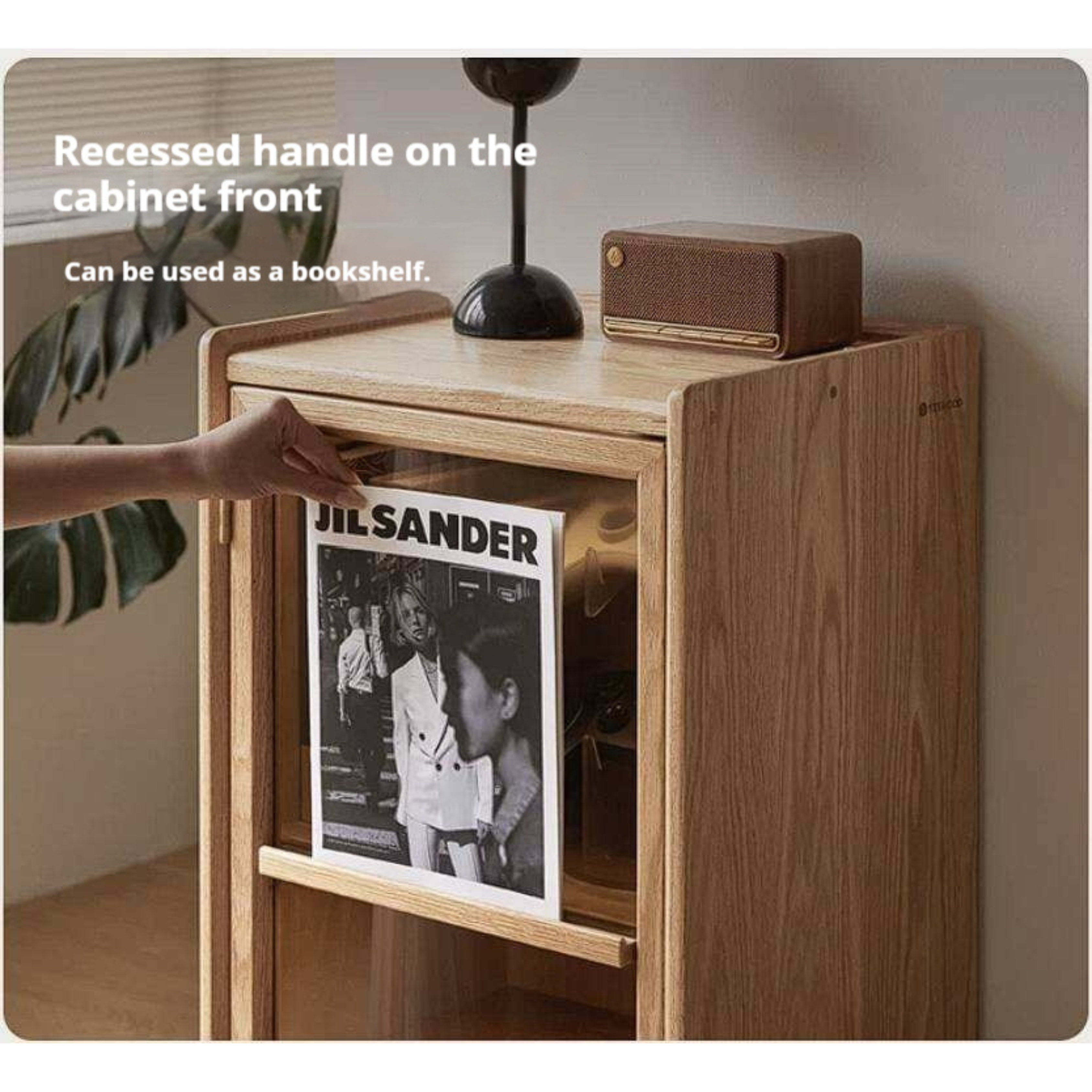 Oak Solid Wood Glass Door Display Cabinet with Drawer
