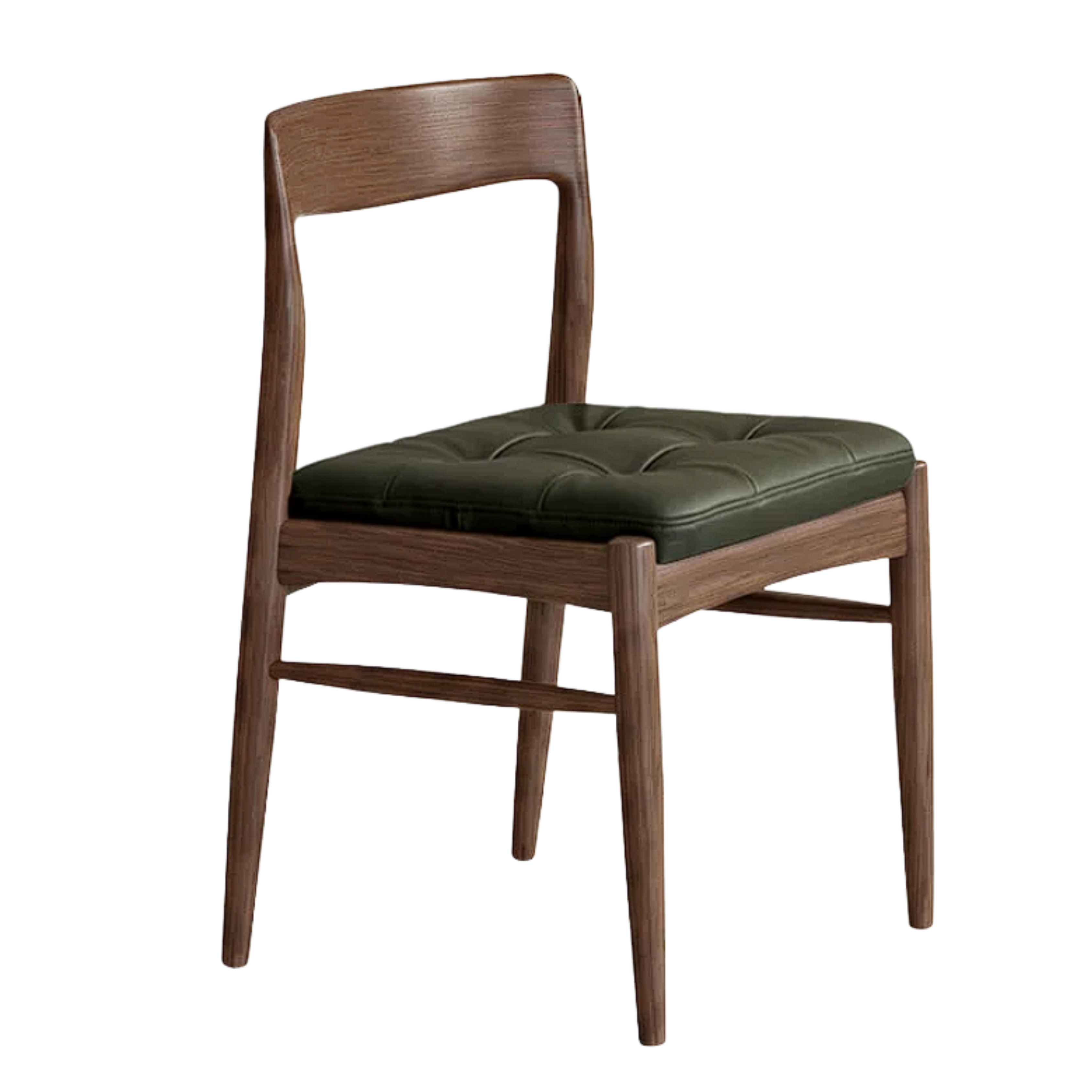 Set 4 pcs Black Walnut, Golden Pearwood Solid Wood Curved Back Dining Chair with Tufted Leather Seat