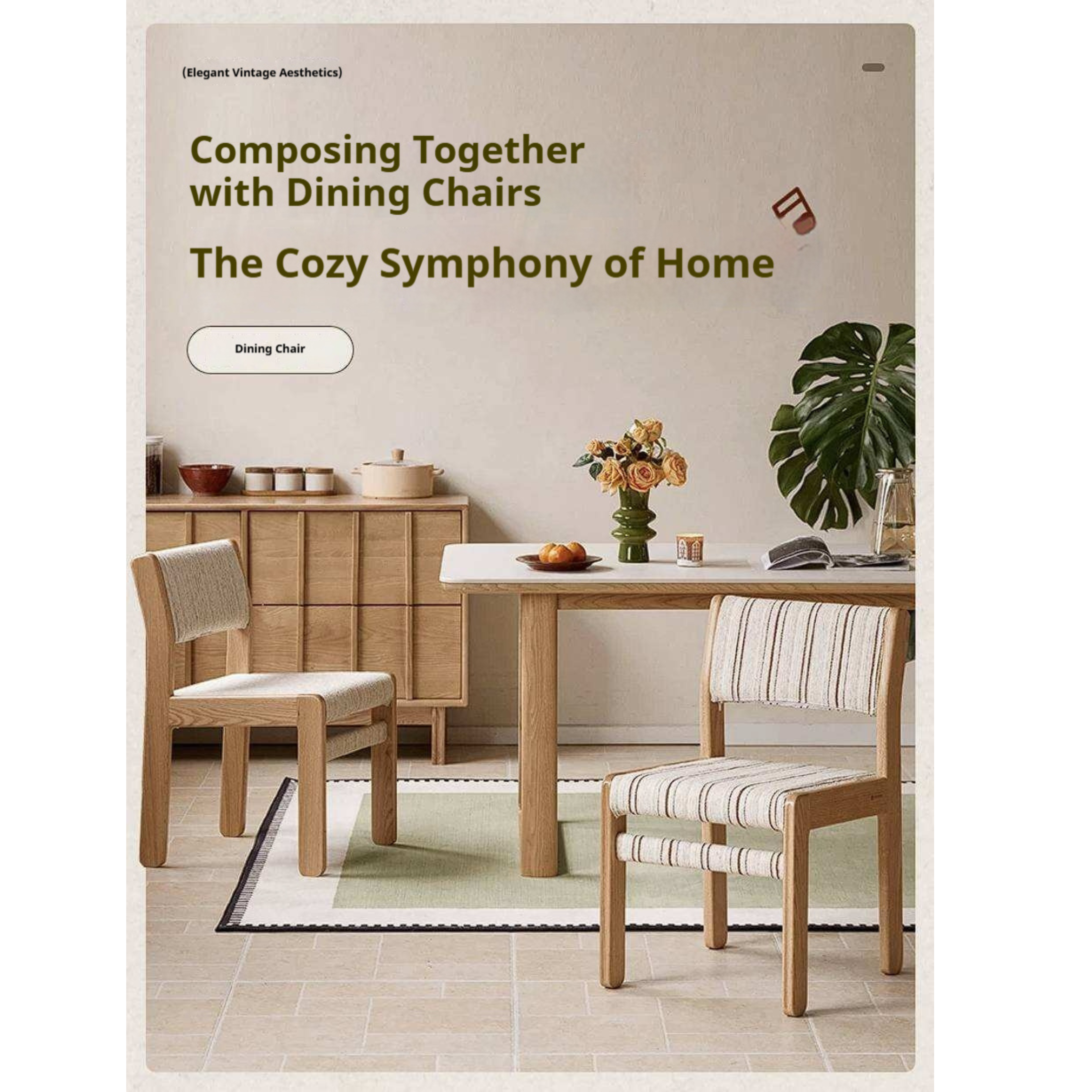 4 pcs Oak Solid Wood Dining Chair with Upholstered Seat, French Style