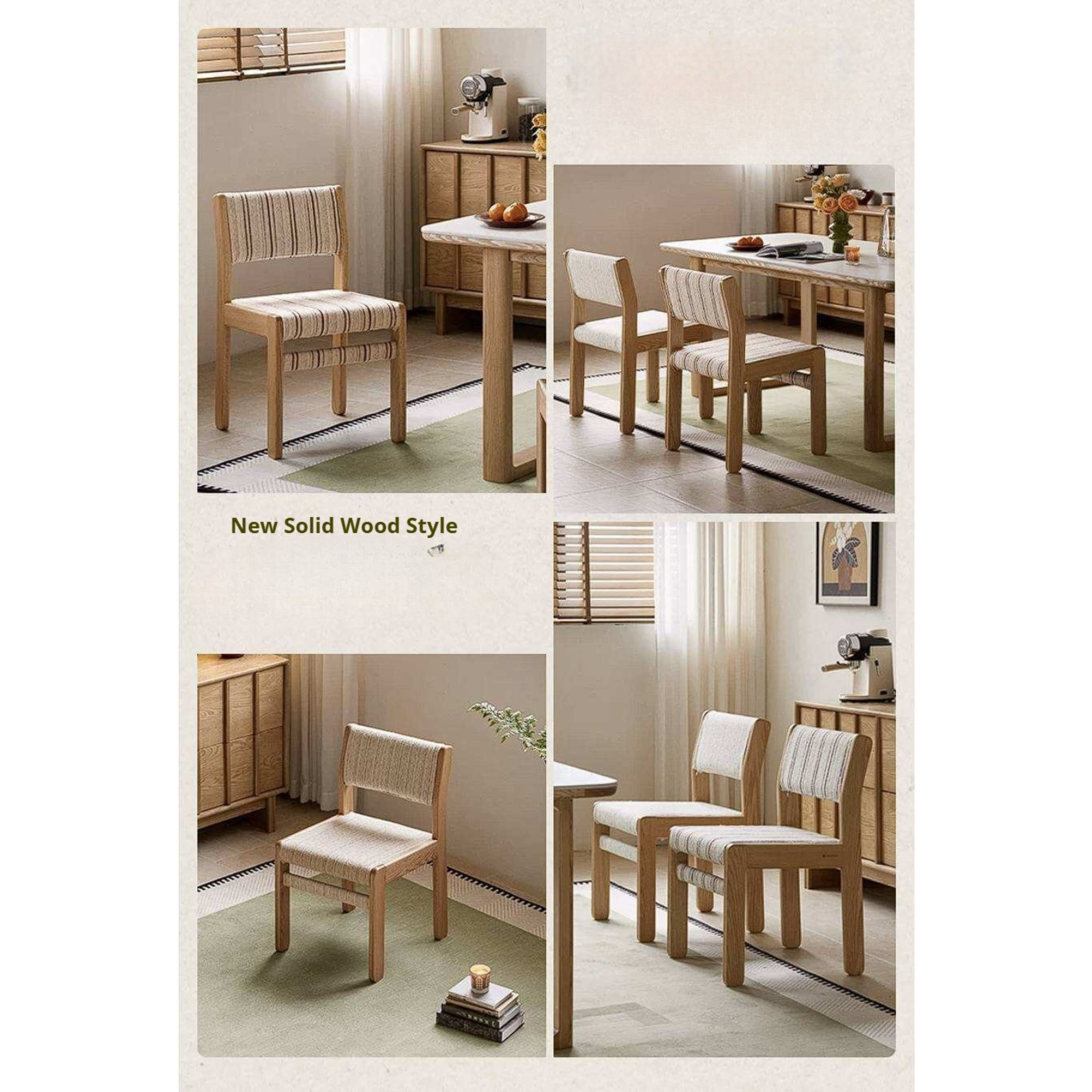 4 pcs Oak Solid Wood Dining Chair with Upholstered Seat, French Style