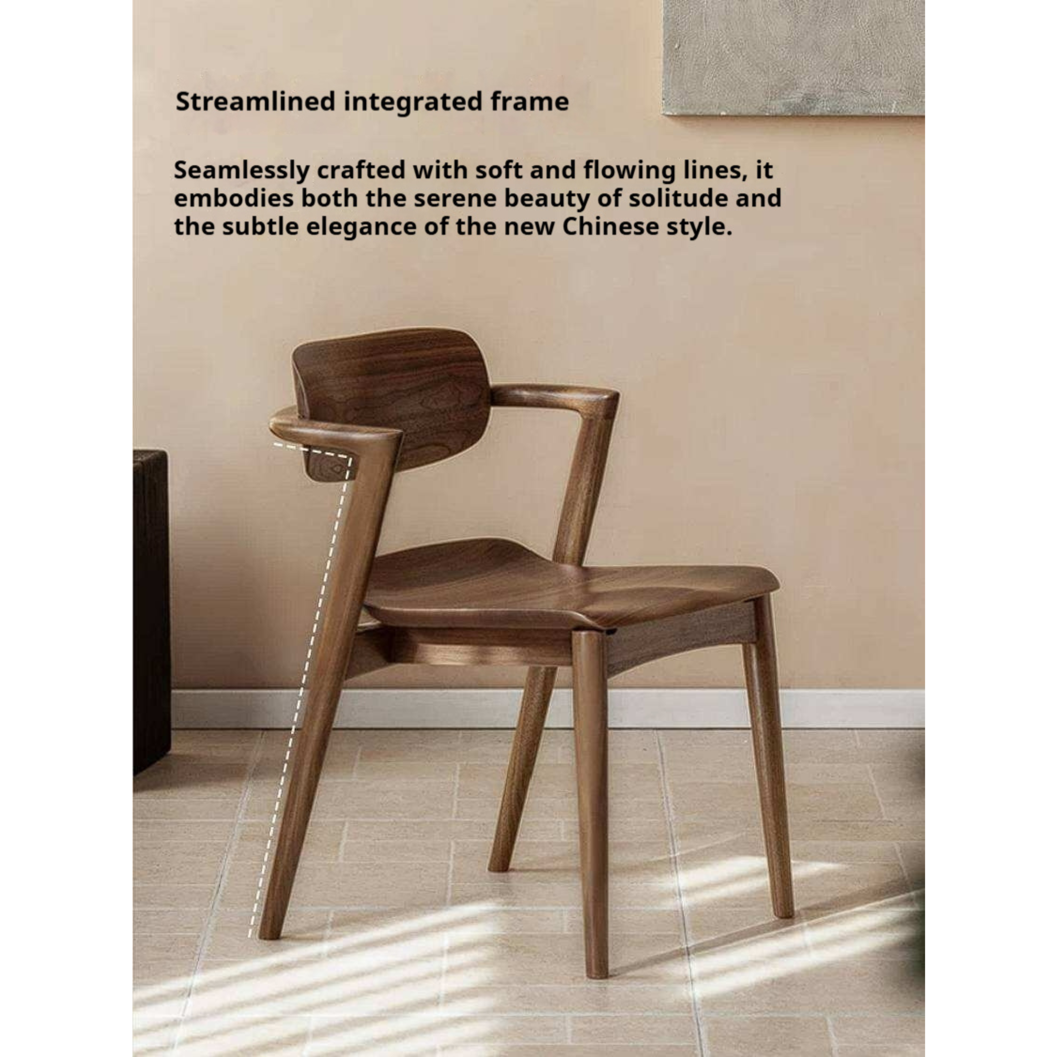 Black Walnut Solid Wood Bentwood Dining Chair with Curved Back and Saddle Seat