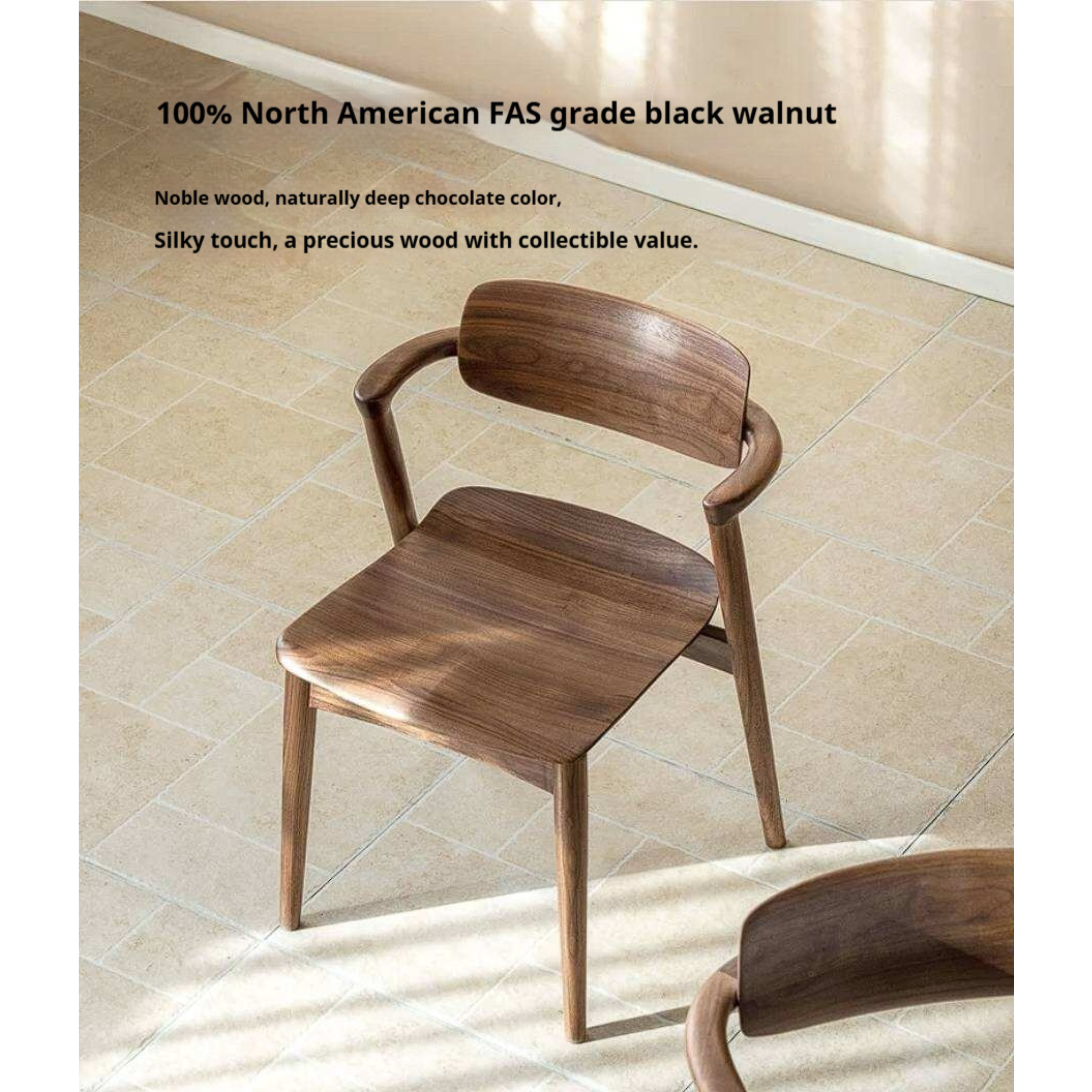 Black Walnut Solid Wood Bentwood Dining Chair with Curved Back and Saddle Seat