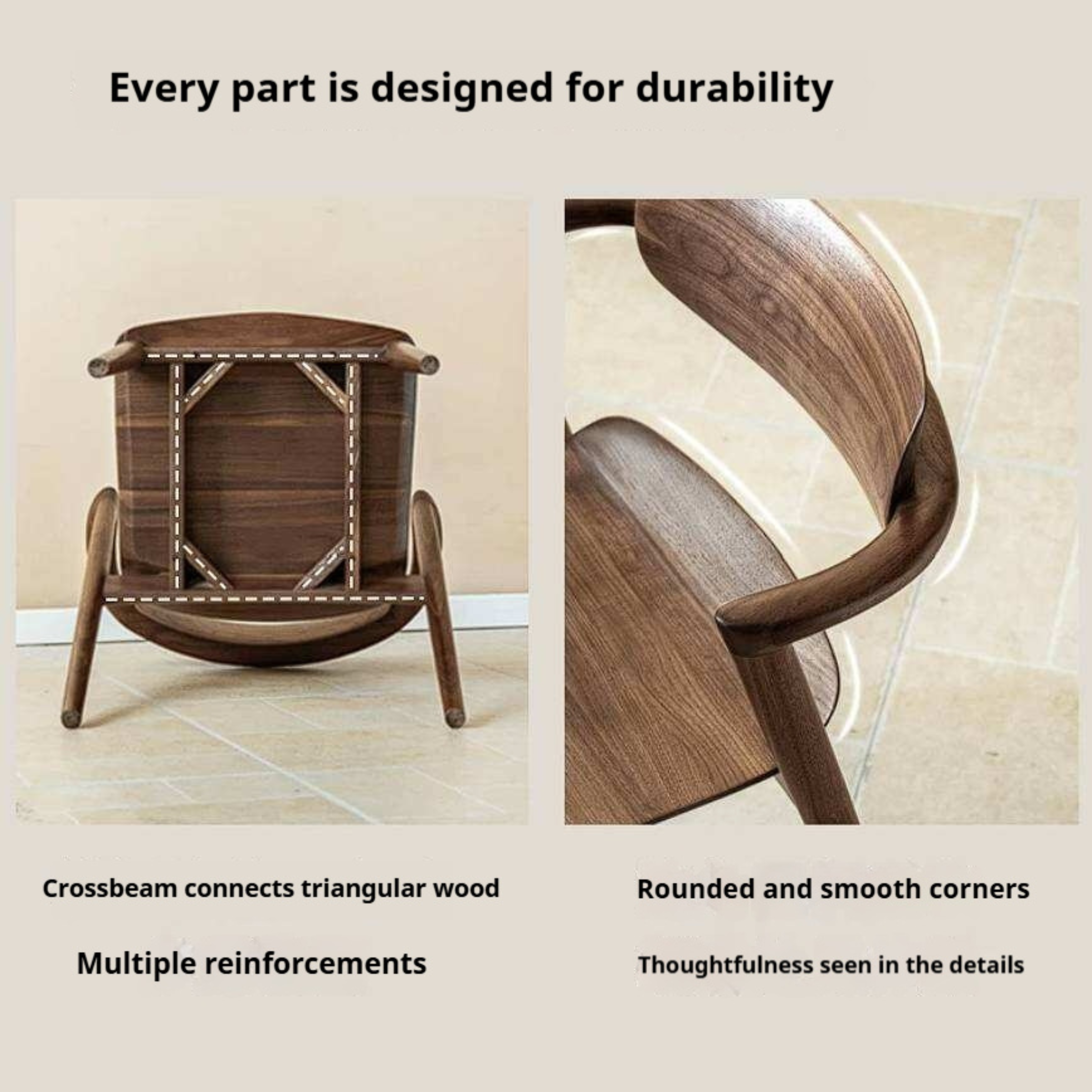 Black Walnut Solid Wood Bentwood Dining Chair with Curved Back and Saddle Seat