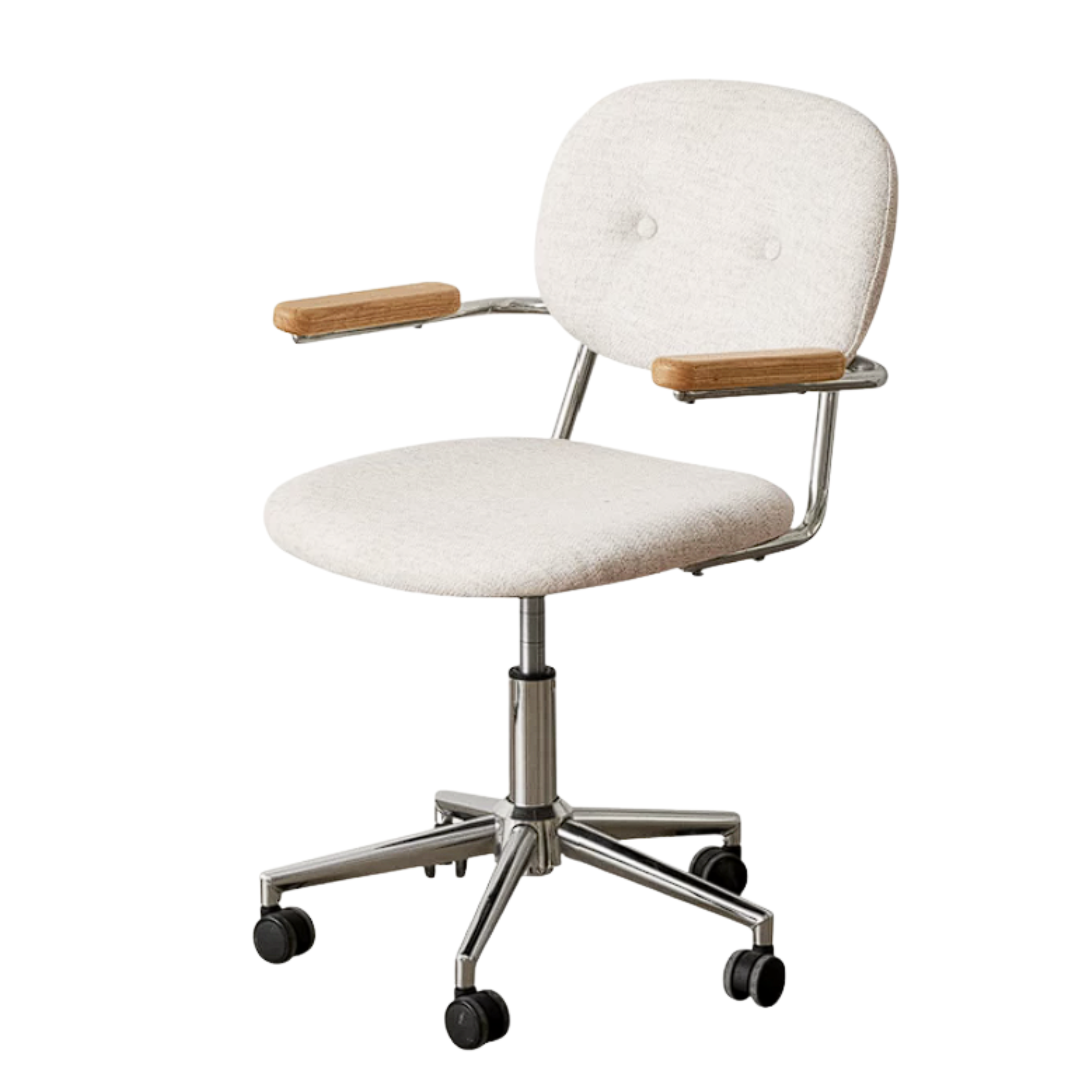 Oak Solid Wood Leather Swivel Office Chair with Armrests