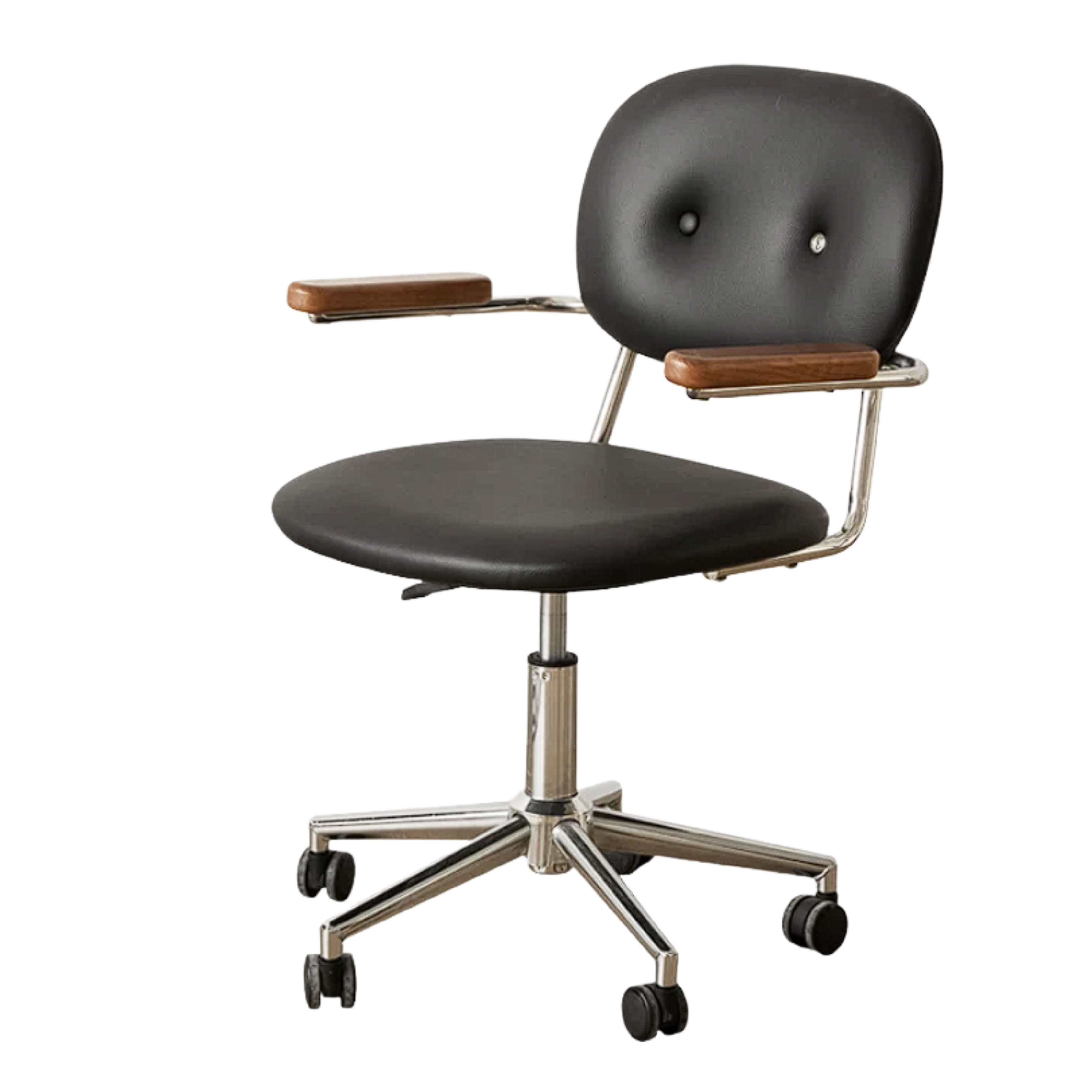 Oak Solid Wood Leather Swivel Office Chair with Armrests