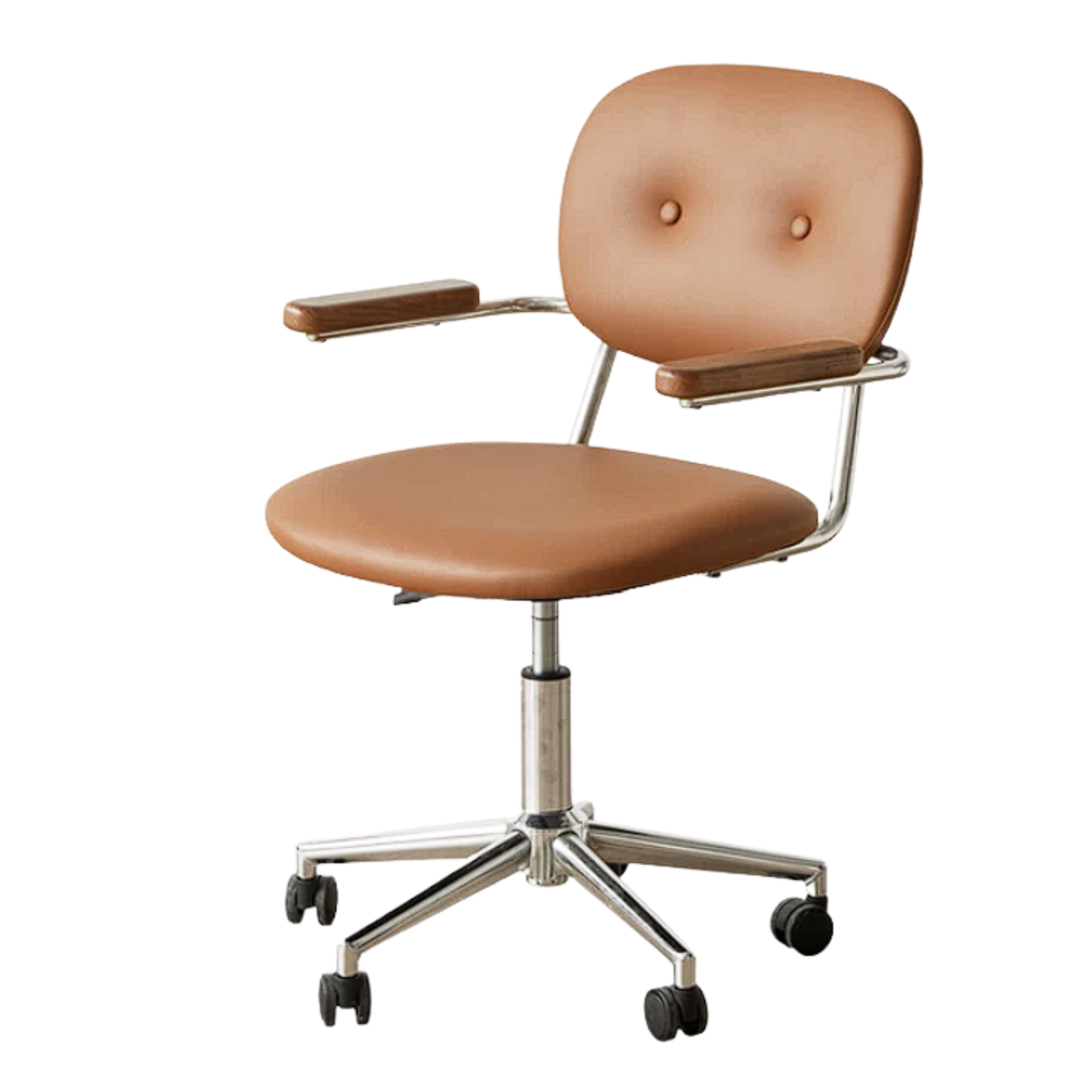 Oak Solid Wood Leather Swivel Office Chair with Armrests