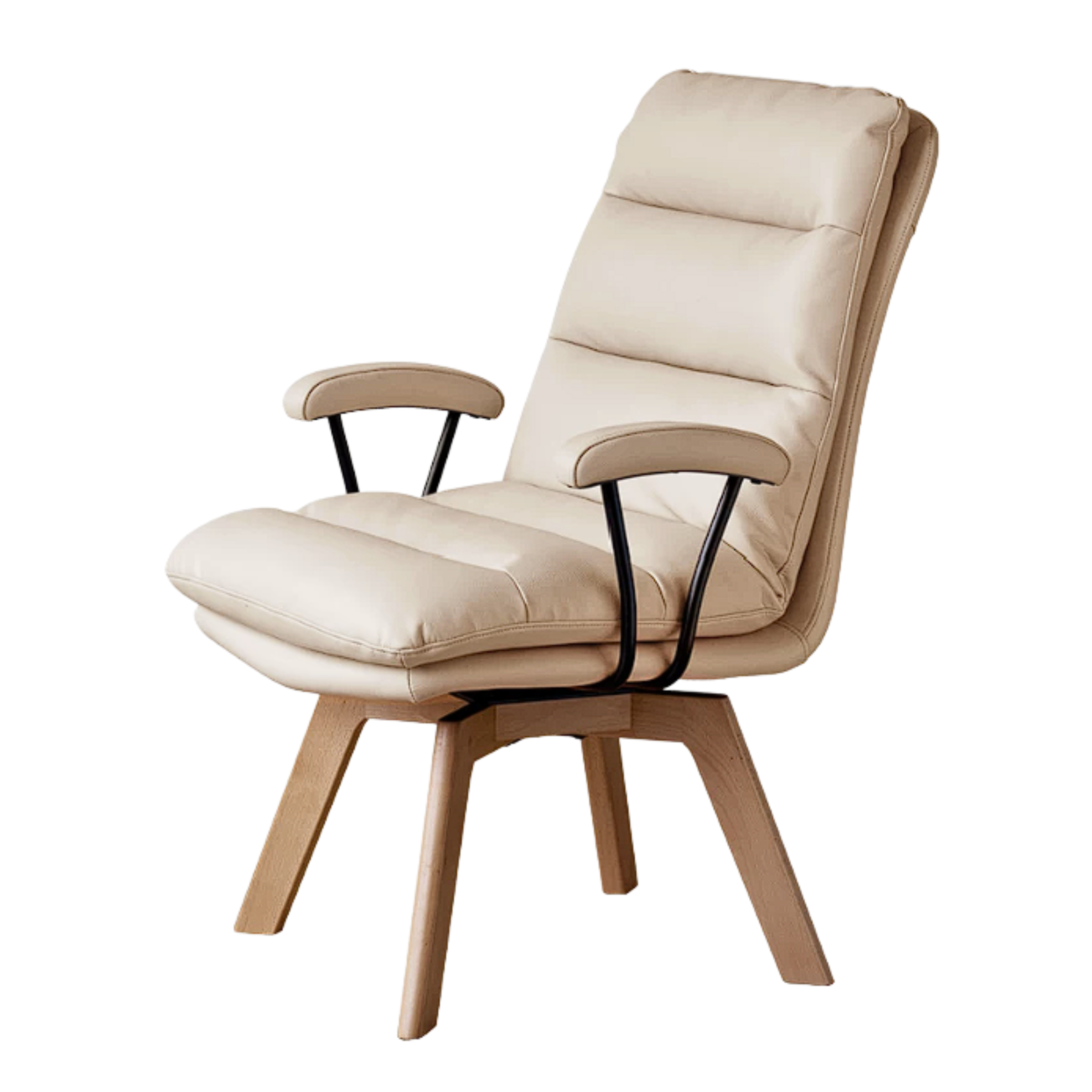 Beech Solid Wood 360° Swivel Office Chair Leather with Upholstered Arms