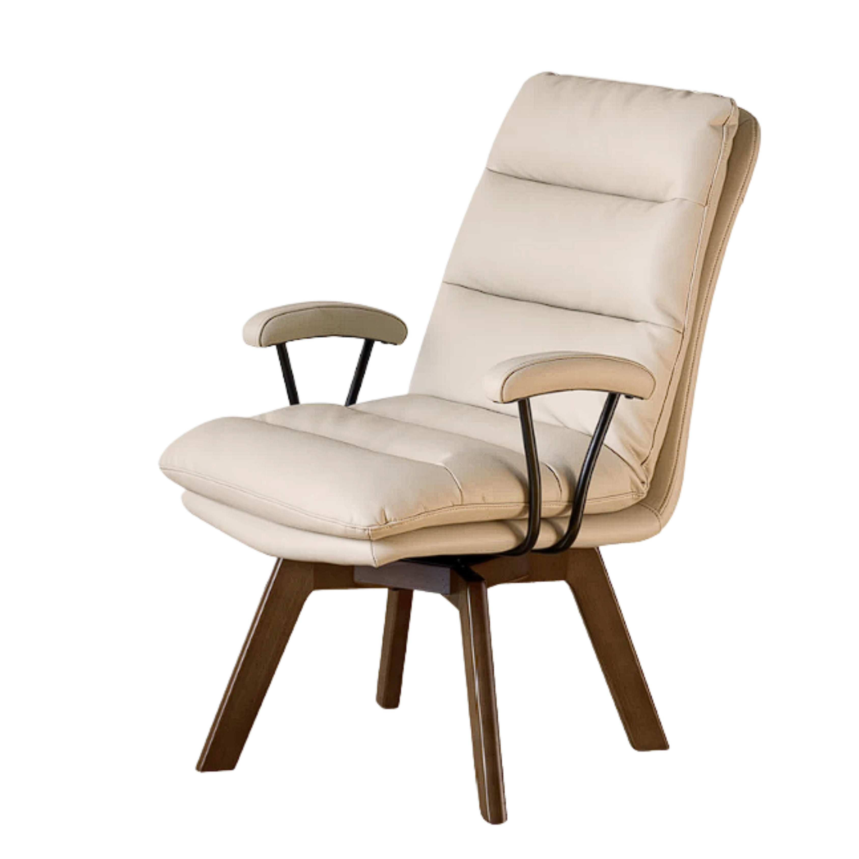Beech Solid Wood 360° Swivel Office Chair Leather with Upholstered Arms