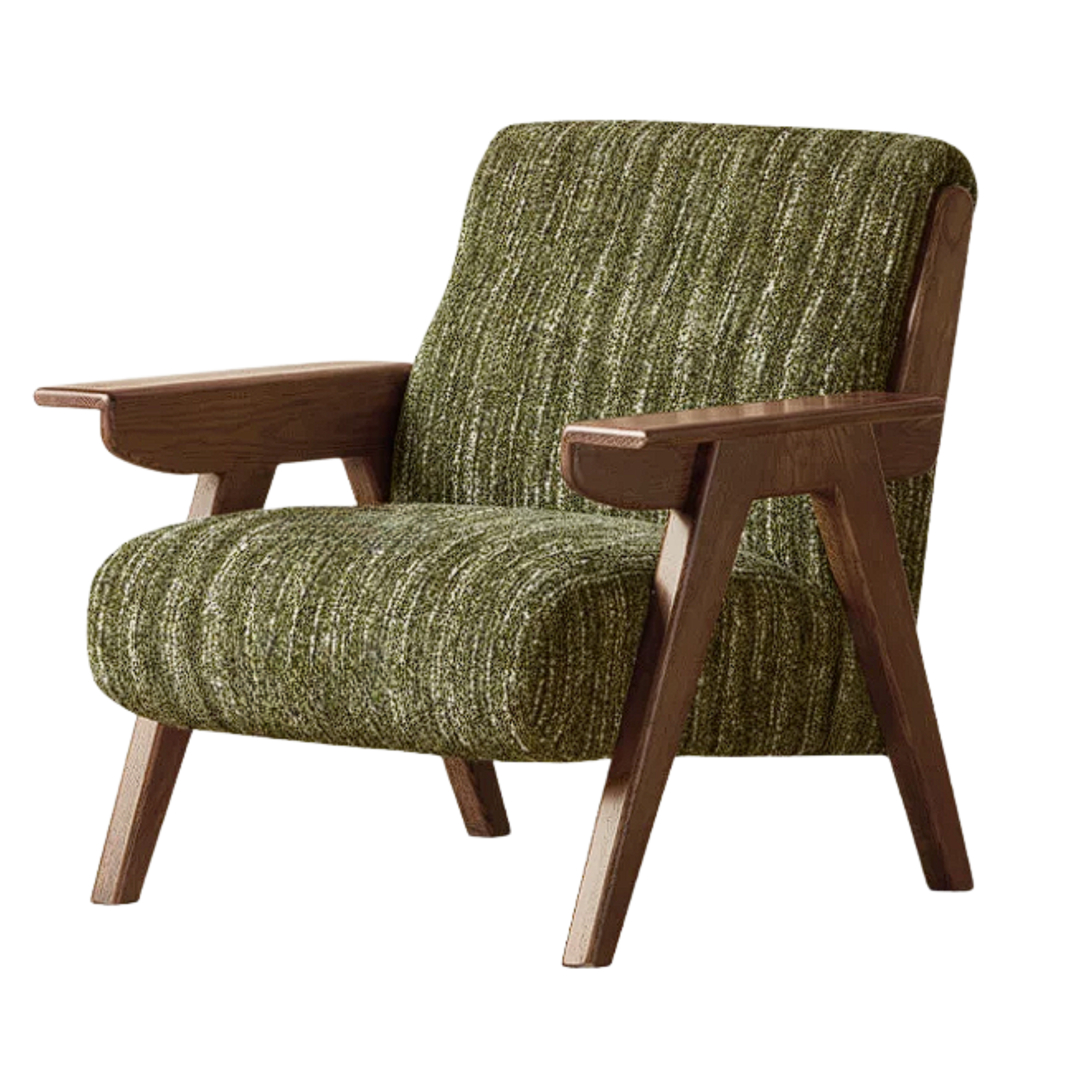 Oak Solid Wood Mid-Century Accent Chair with Houndstooth Upholstery