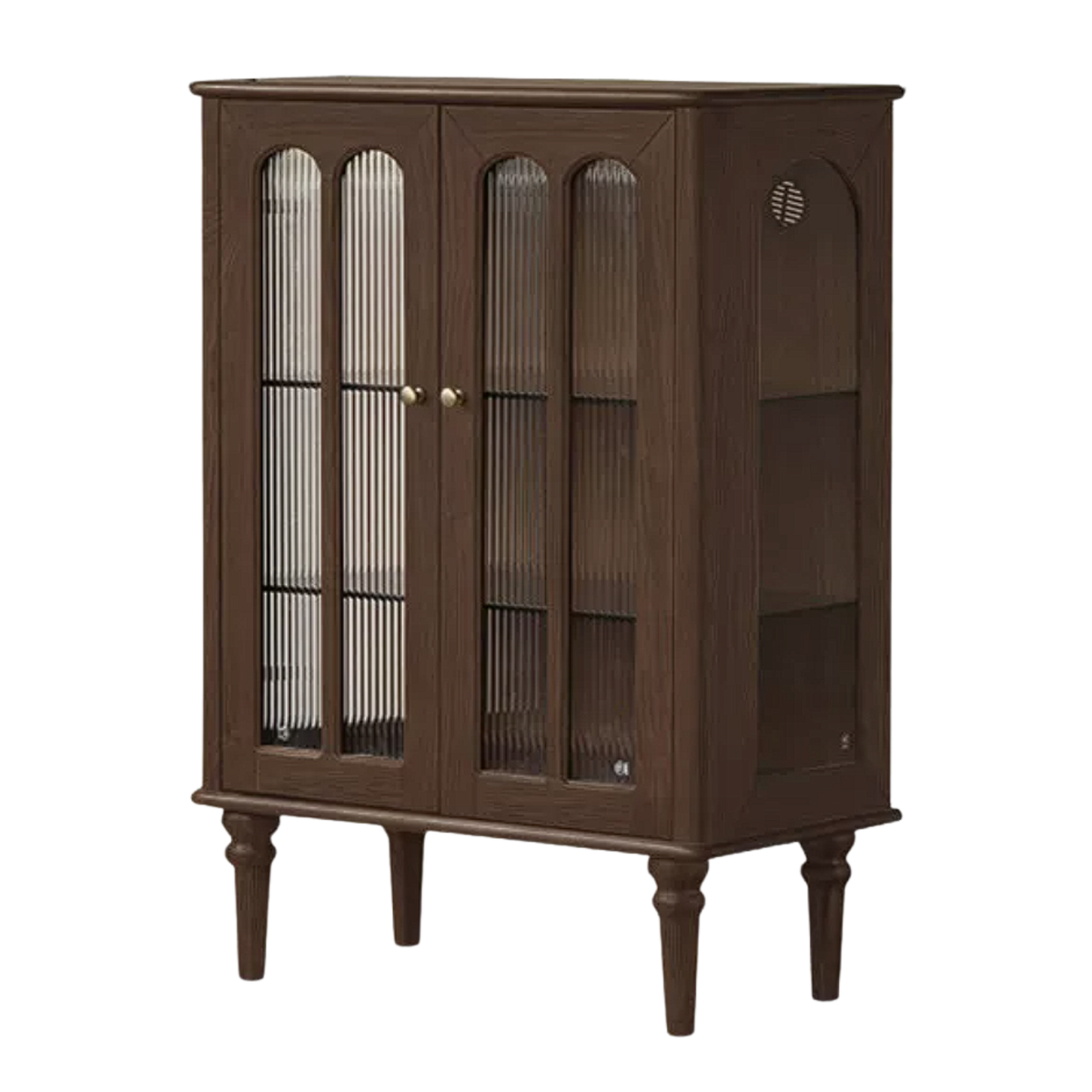 Ash Solid Wood Vintage Arched-Top Curio Cabinet with Three-Sided Glass and LED Lighting