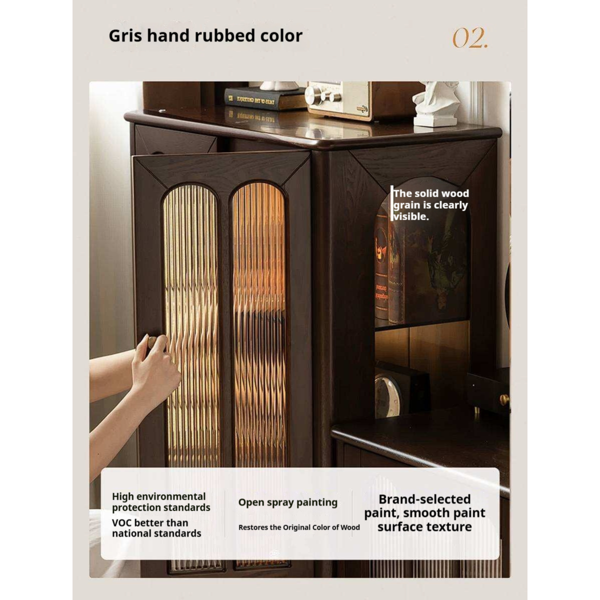Ash Solid Wood Vintage Arched-Top Curio Cabinet with Three-Sided Glass and LED Lighting