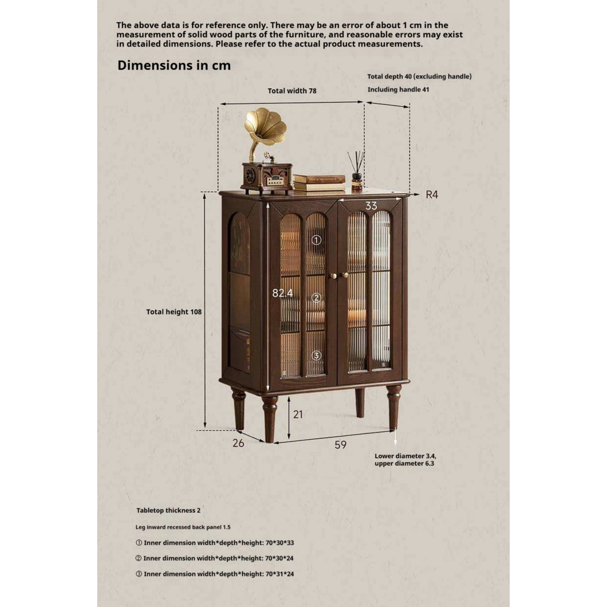 Ash Solid Wood Vintage Arched-Top Curio Cabinet with Three-Sided Glass and LED Lighting