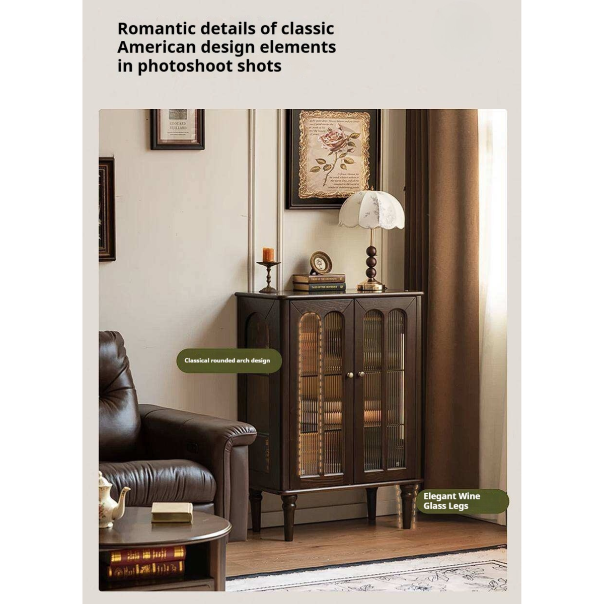 Ash Solid Wood Vintage Arched-Top Curio Cabinet with Three-Sided Glass and LED Lighting