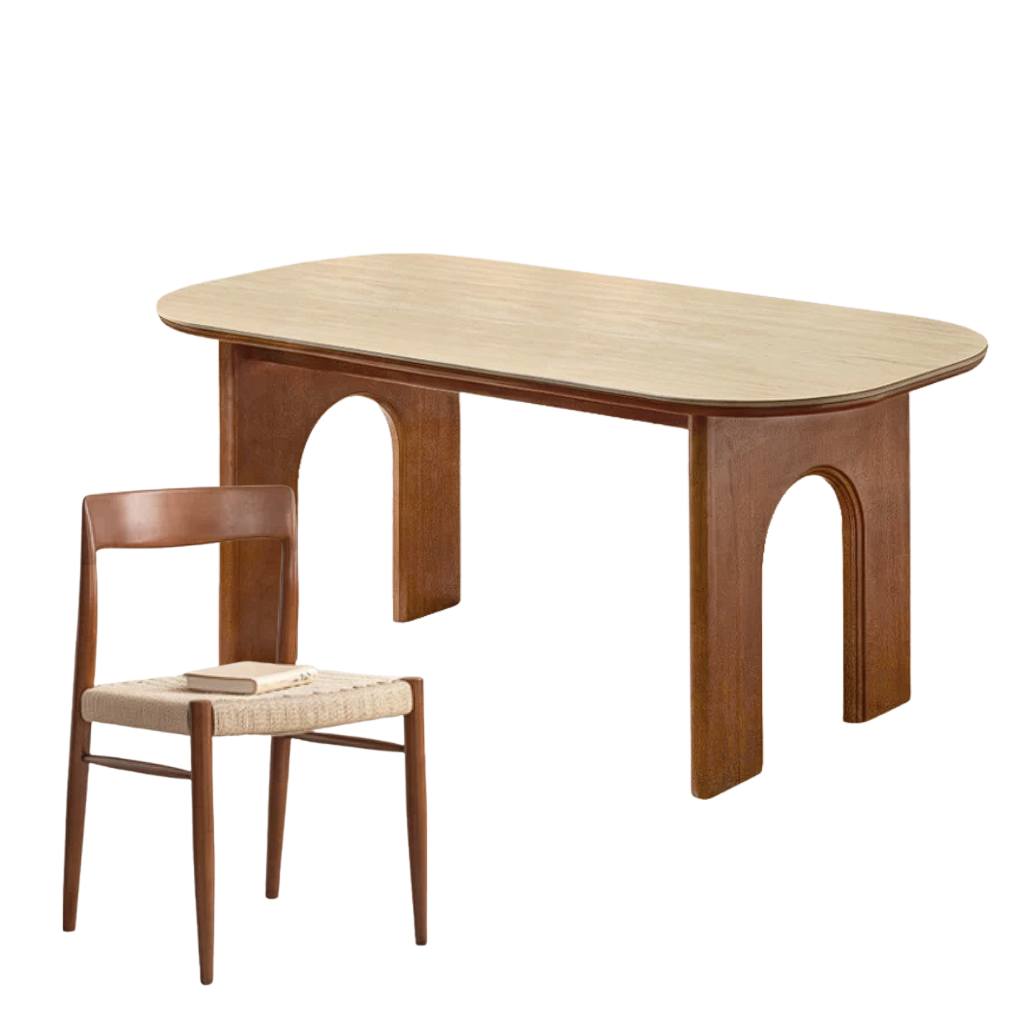 Poplar, Birch Solid Wood Oval Dining Table with Arch Legs
