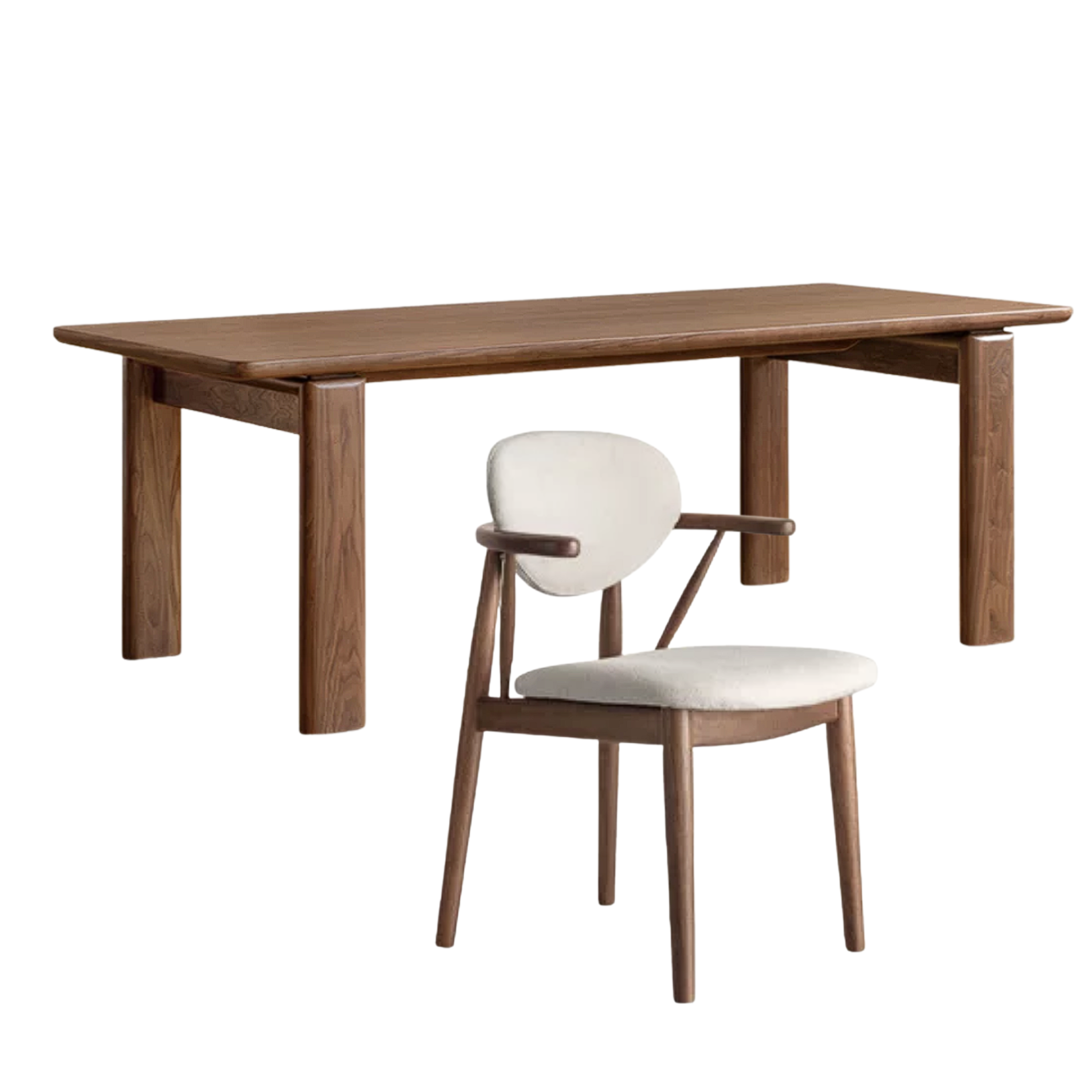 Black Walnut Solid Wood Block Leg Rectangular Dining Table