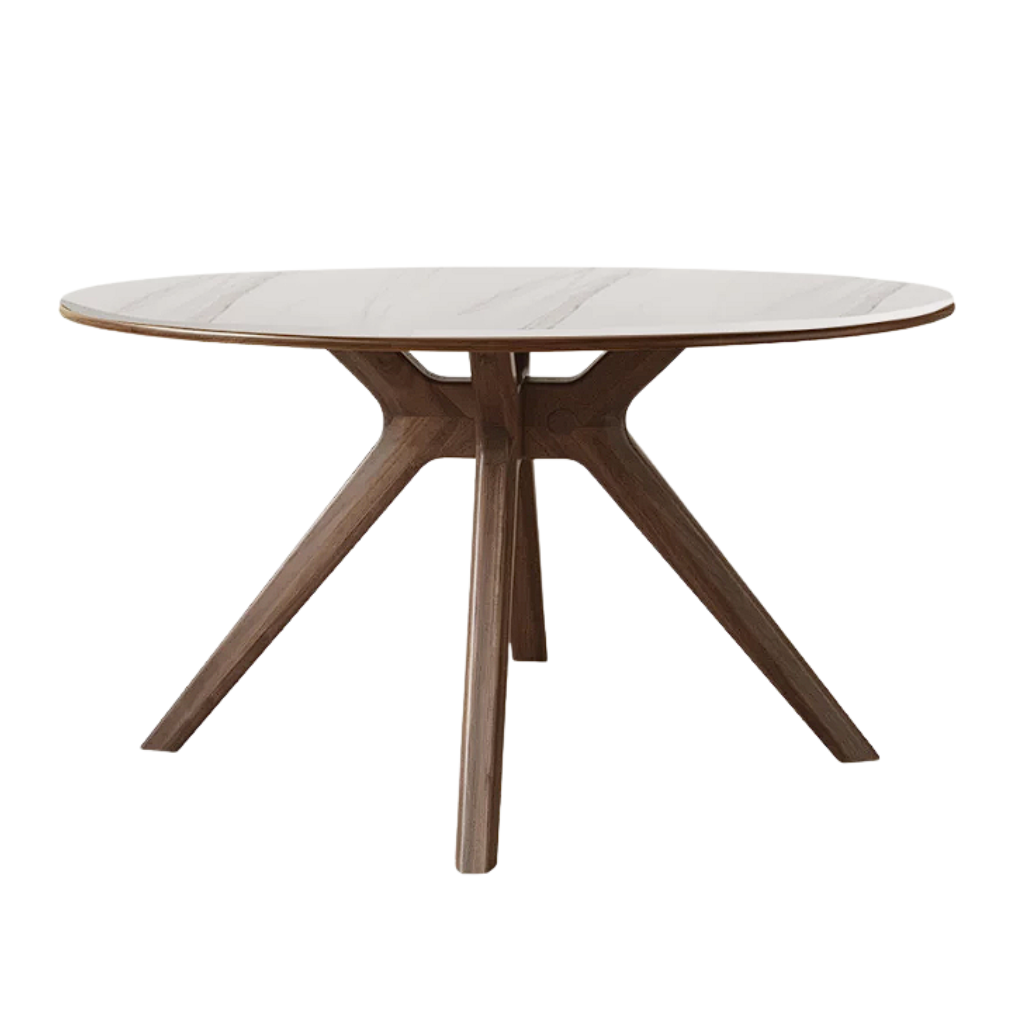 Black Walnut Solid Wood Rock Board Round Table With Turntable