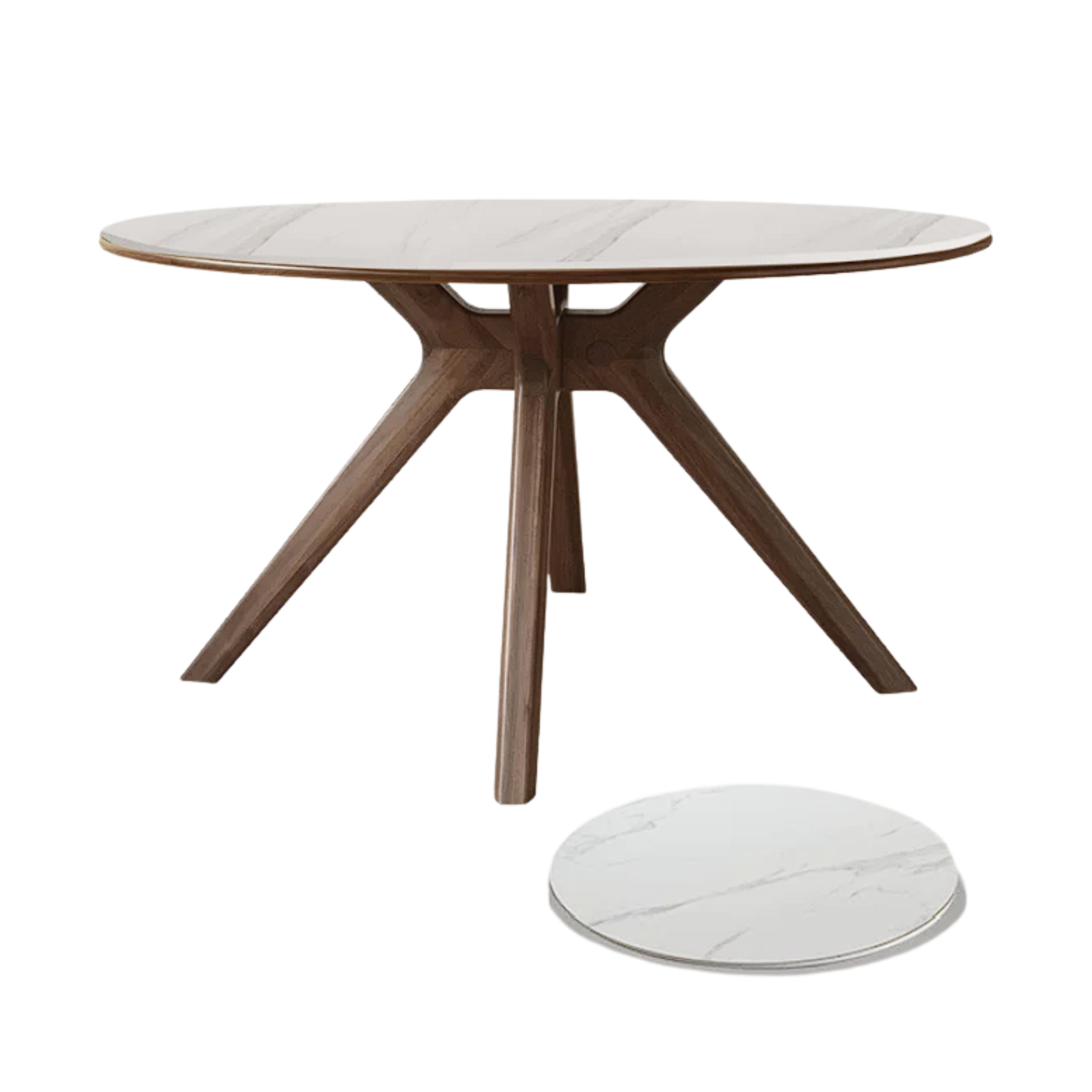 Black Walnut Solid Wood Rock Board Round Table With Turntable