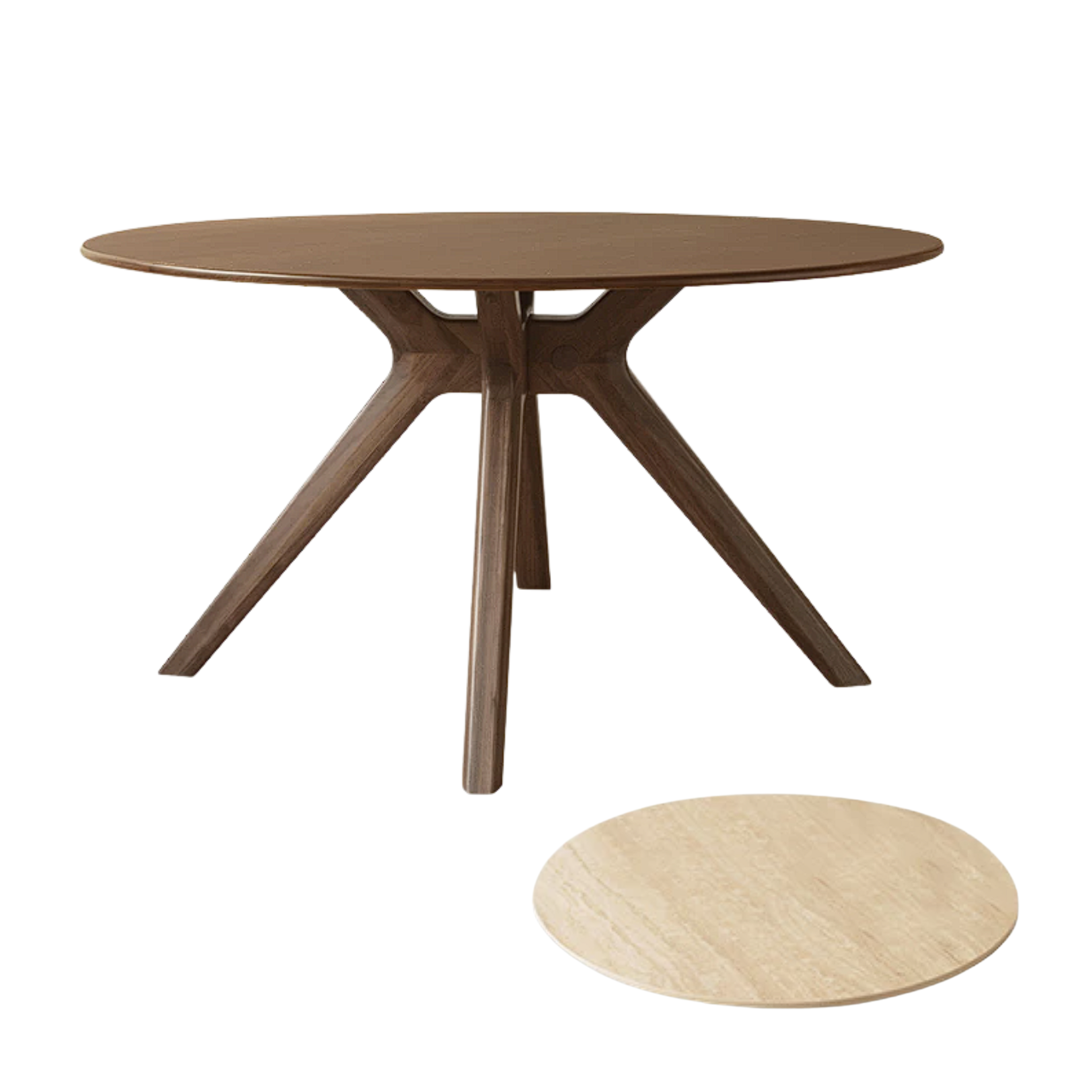 Black Walnut Solid Wood Rock Board Round Table With Turntable