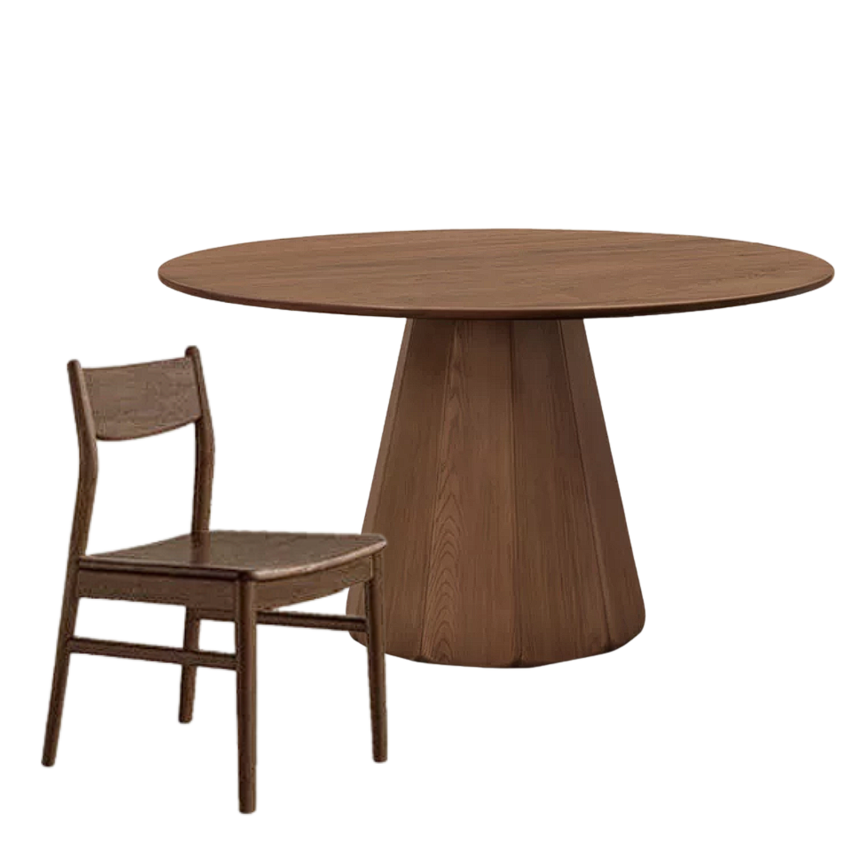 Black Walnut, Sandalwood, Ash Solid Wood Round Dining Table with Fluted Pedestal Base