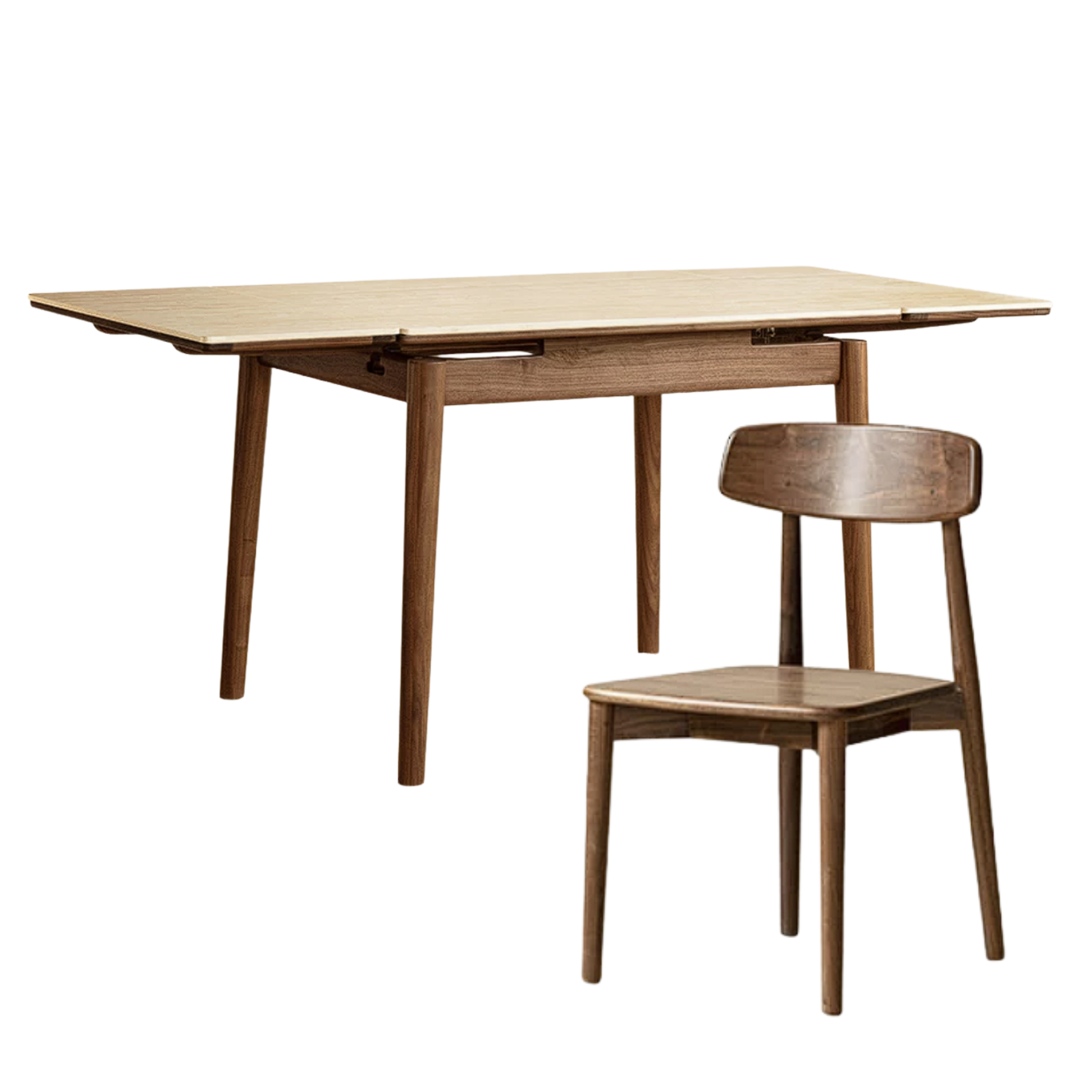 Black Walnut, Oak Solid Wood Extendable Dining Table with Self-Storing Leaf