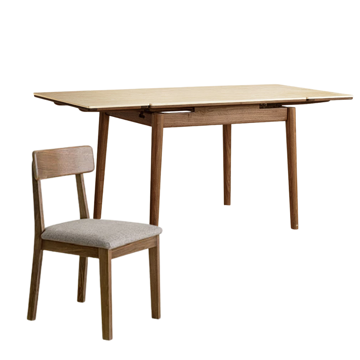 Black Walnut, Oak Solid Wood Extendable Dining Table with Self-Storing Leaf