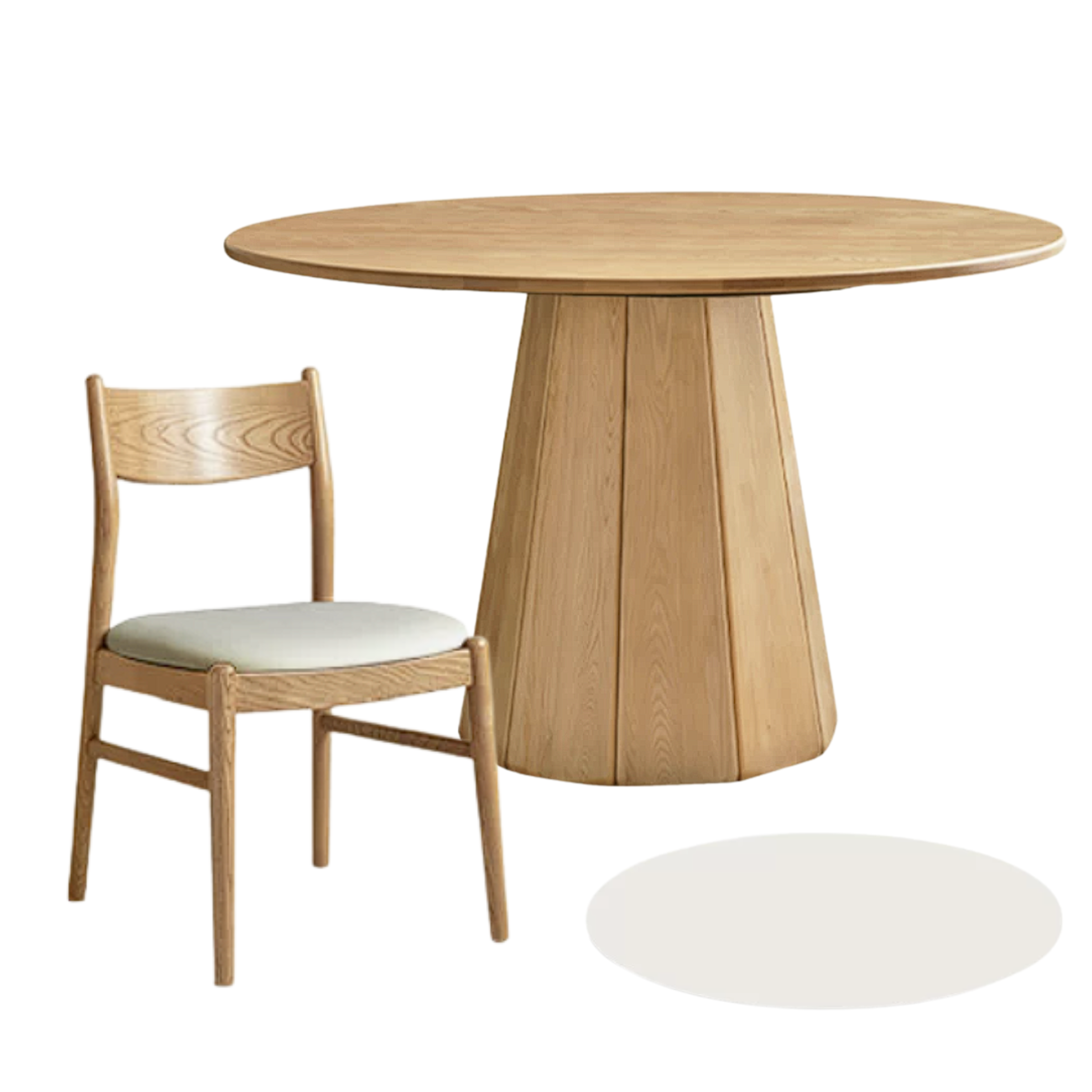 Ash Solid Wood Round Dining Table with Fluted Pedestal Base