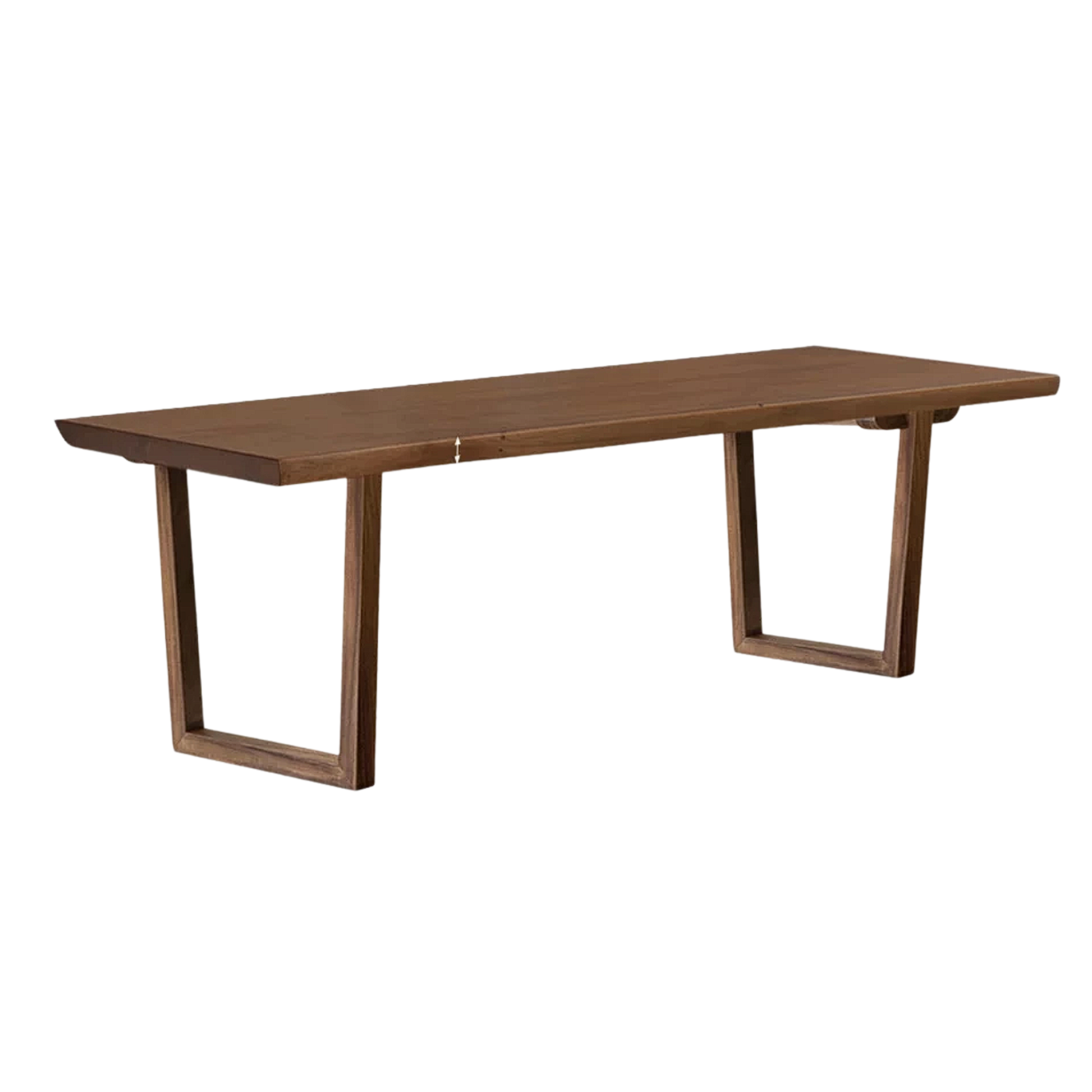 Black Walnut, Sandalwood Solid Wood Dining Table with Trapezoid Cutout Legs and Thick Slab Top