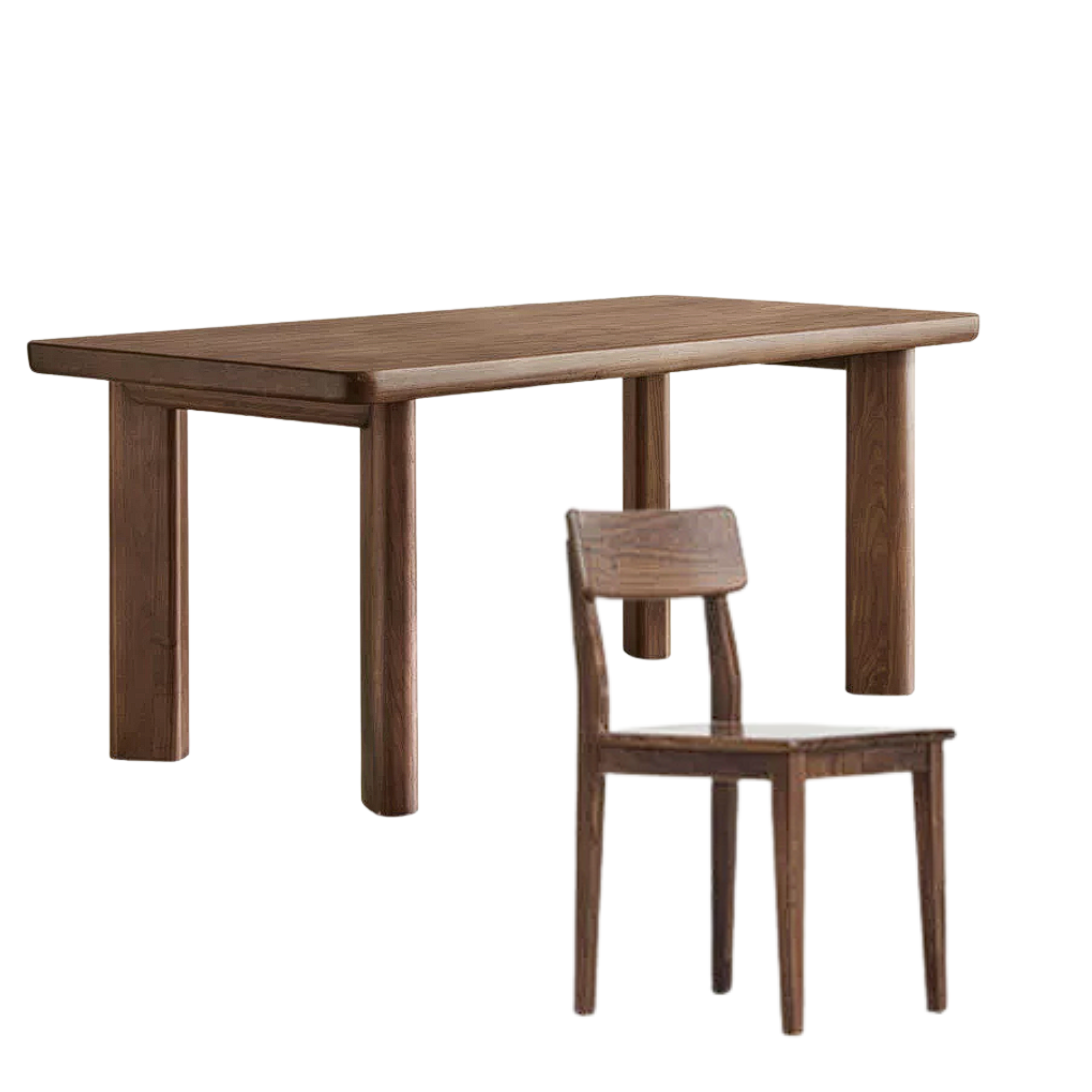 Black Walnut Solid Wood Rectangular Dining Table with Round Legs