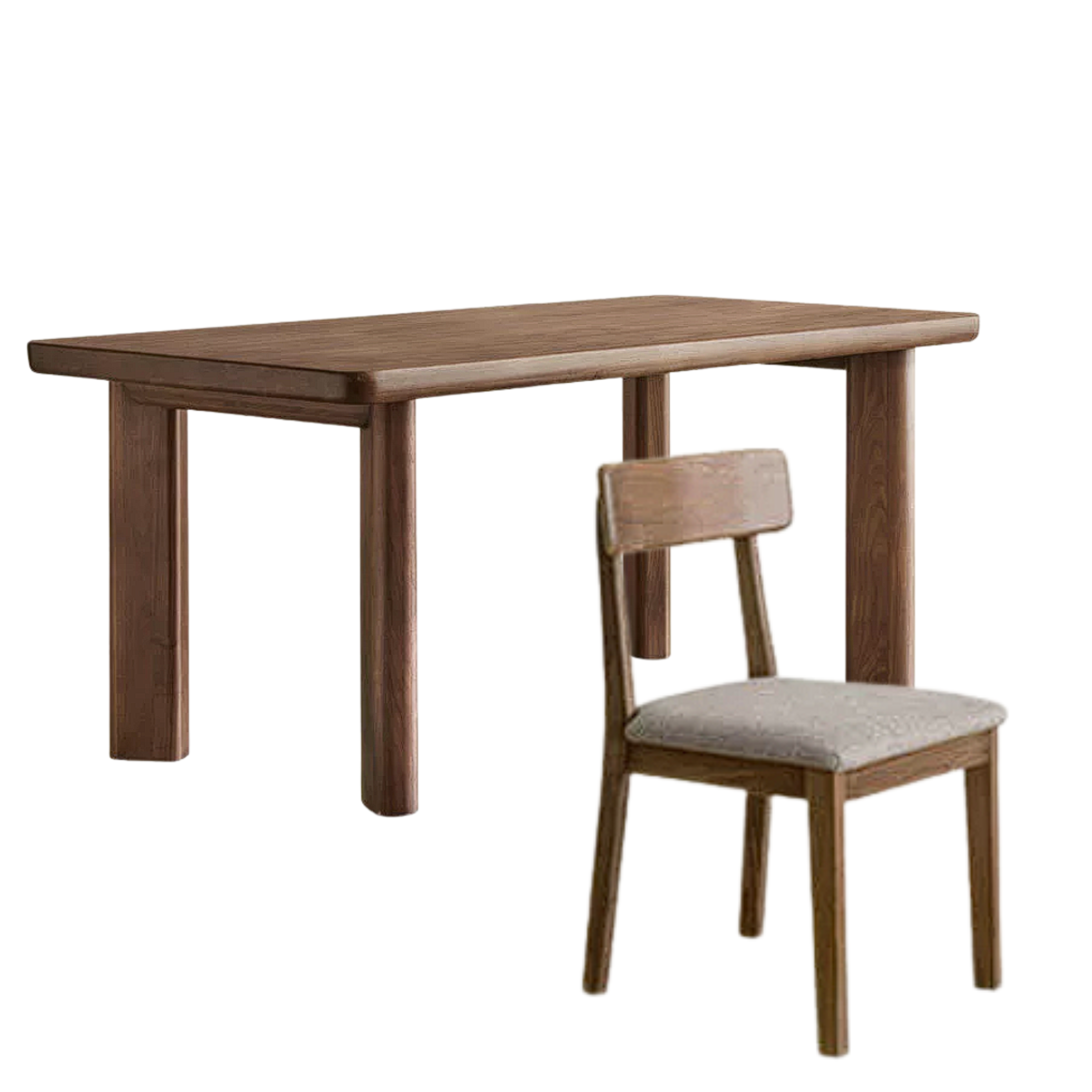 Black Walnut Solid Wood Rectangular Dining Table with Round Legs