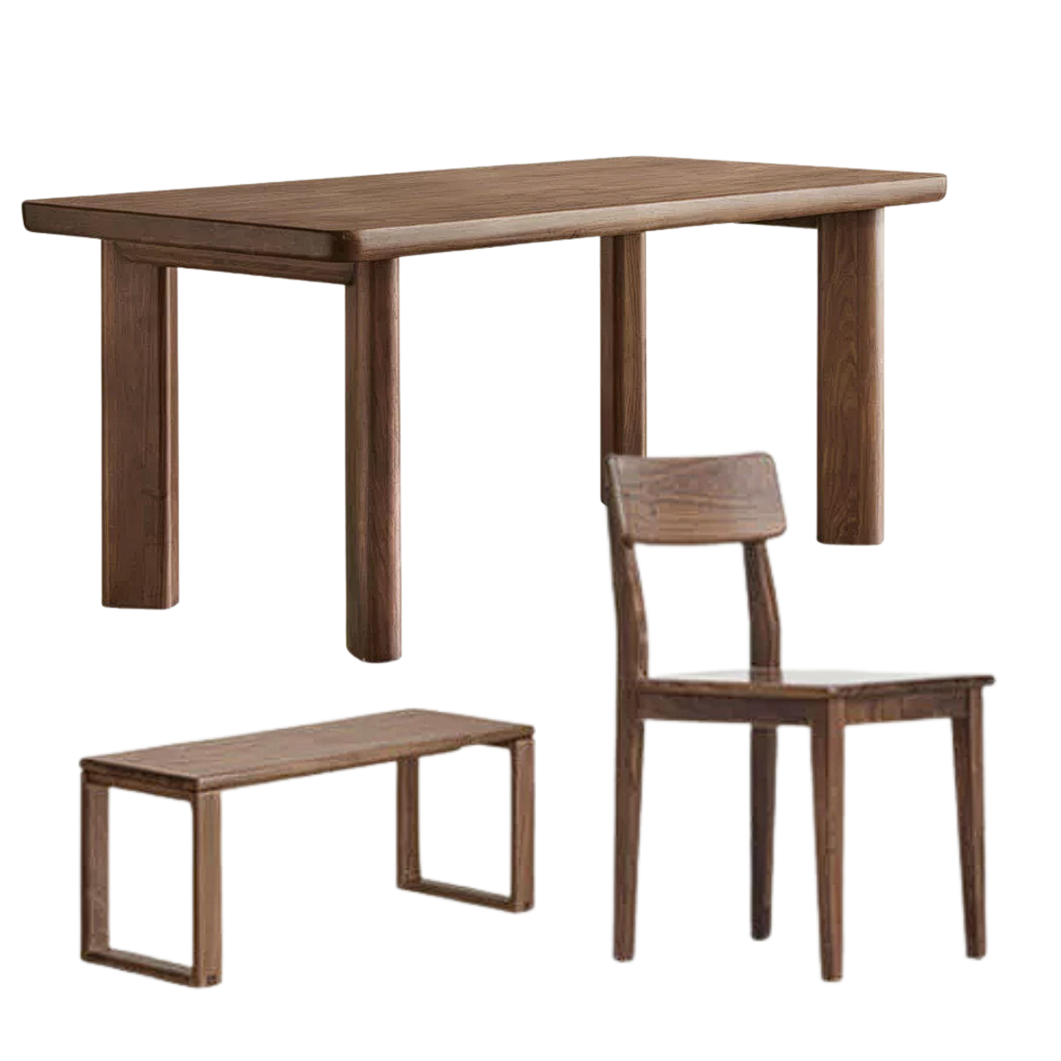 Black Walnut Solid Wood Rectangular Dining Table with Round Legs